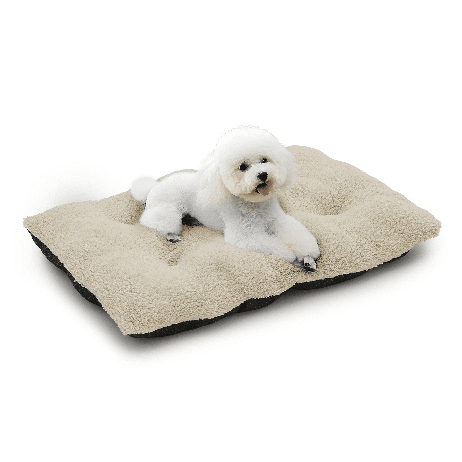 MoNiBloom Medium Pet Bed, 28" Short Plush Washable-Rectangle (Beige)