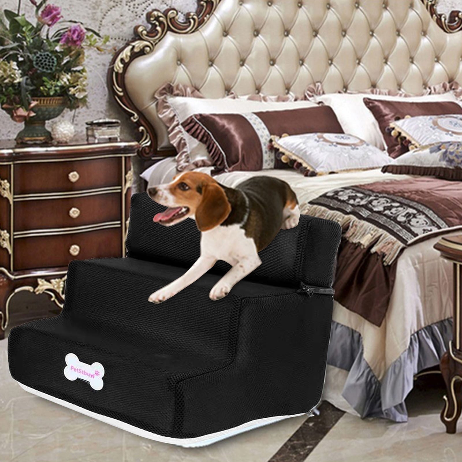 Multicolour Pet Dog Stairs Ladder Ramp, Low Bed Couch, Portable Pet Step Dog Stairs Dog Ramp Cat Scratching,Comfortable Washable 3 Steps, Bed Indoor Pet Supplies.