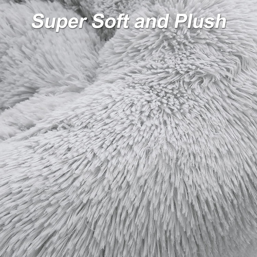 Calming Dog Bed For Large Dogs, GHODEC 31" Washable-Round Cozy Soft Dog Bed with Non-Slip Bottom,Fits up to 45 lbs Pets, Pale Grey