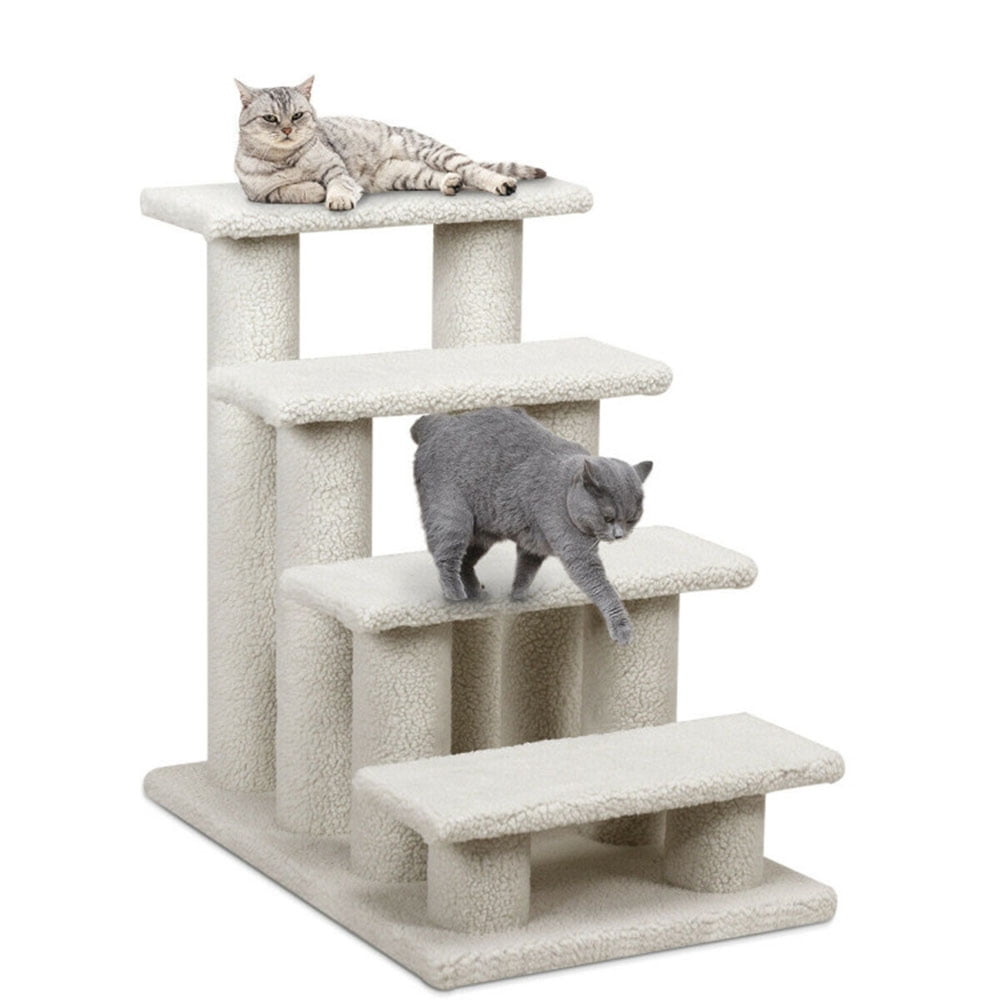 4-Step Pet Stairs Carpeted Ladder Ramp Scratching Post Cat Tree Climber, Dog Stairs for Small Dogs, Dog Steps Stairs Ramps for High Bed Couch