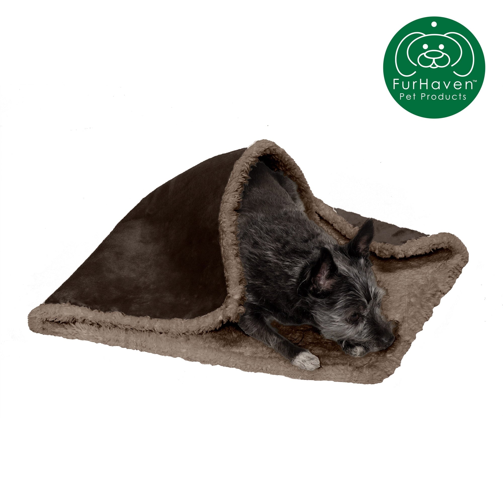 Furhaven Waterproof & Self-Warming Throw Blanket for Dogs & Indoor Cats, Washable & Reflects Body Heat - Soft-Edged Terry & Sherpa Dog Blanket - Espresso, Small