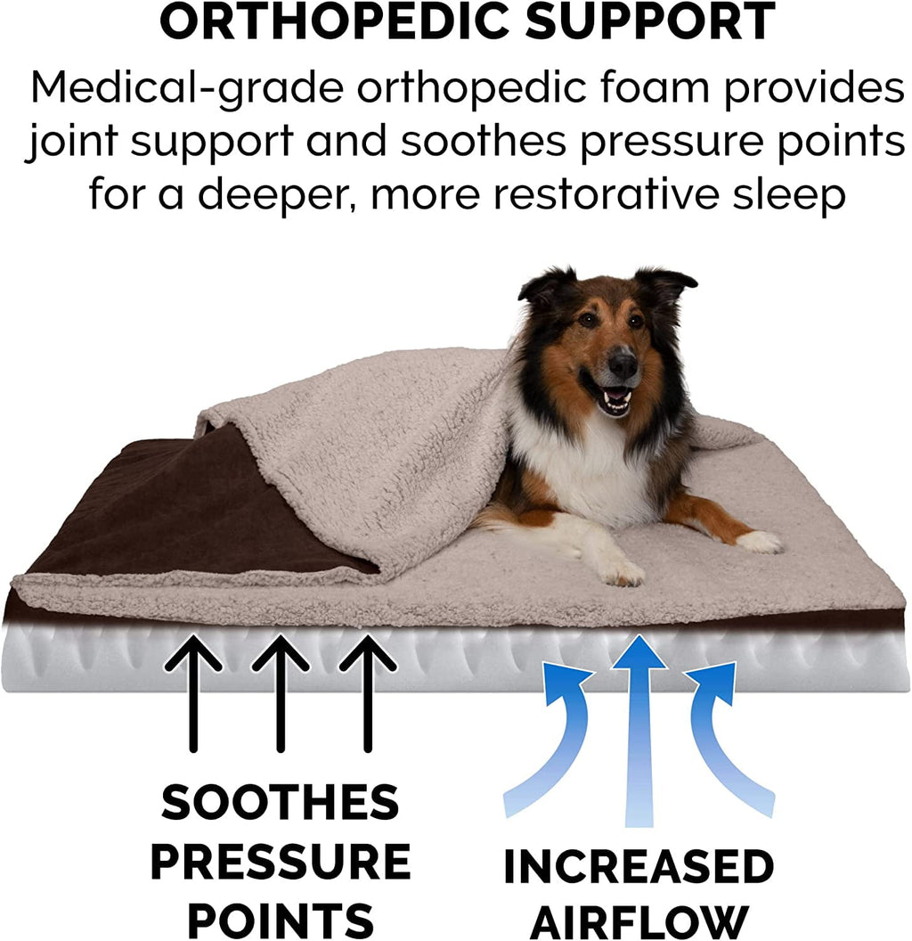 FurHaven Pet Products Berber & Suede Blanket-Top Orthopedic Deluxe Mat Pet Bed for Dogs & Cats - Espresso, Medium
