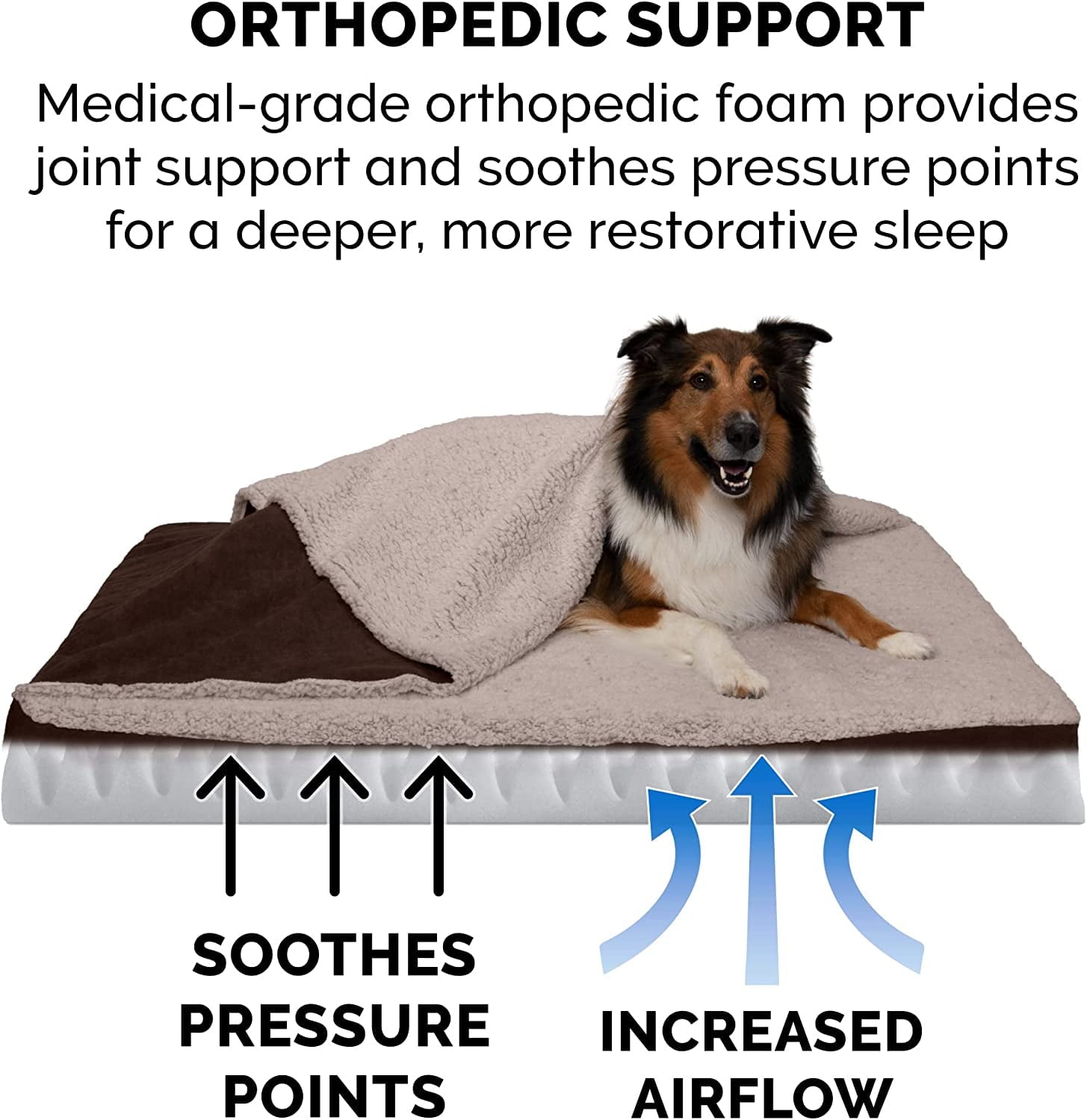 FurHaven Pet Products Berber & Suede Blanket-Top Orthopedic Deluxe Mat Pet Bed for Dogs & Cats - Espresso, Medium
