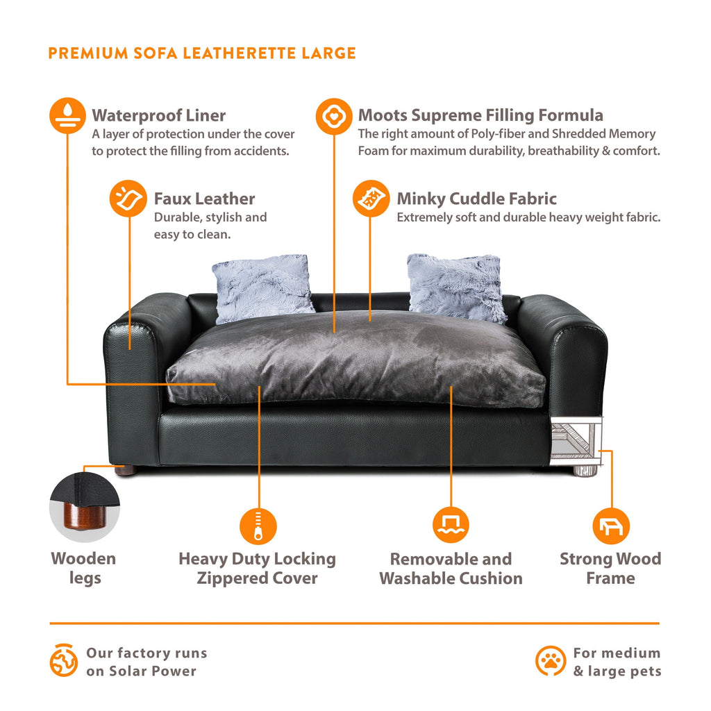 Moots Premium Leatherette Pets Sofa Charcoal, Large