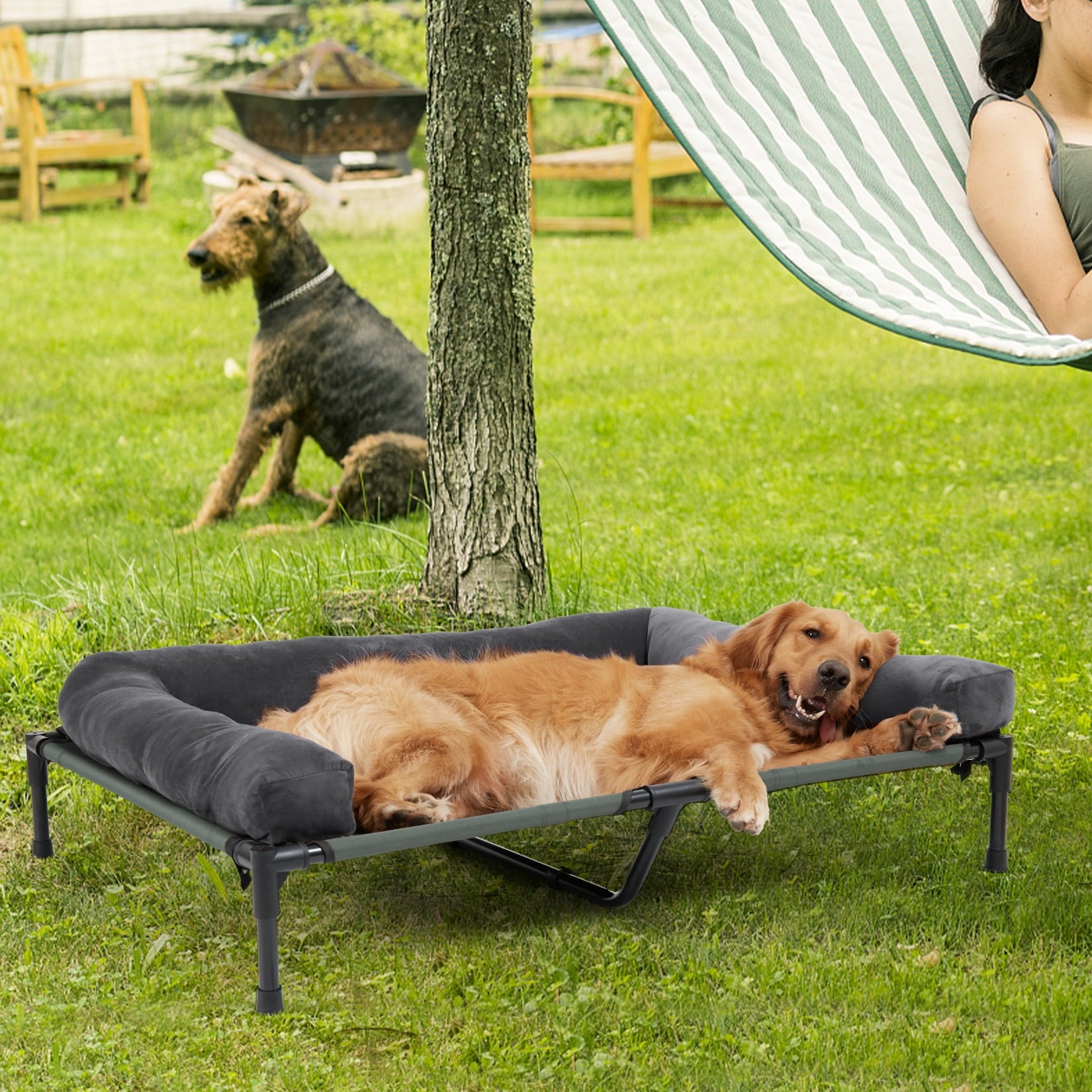 Bingopaw 4 in 1 Elevated Pet Dog Bed with Bolster, Gray, Extra Large, 43"L