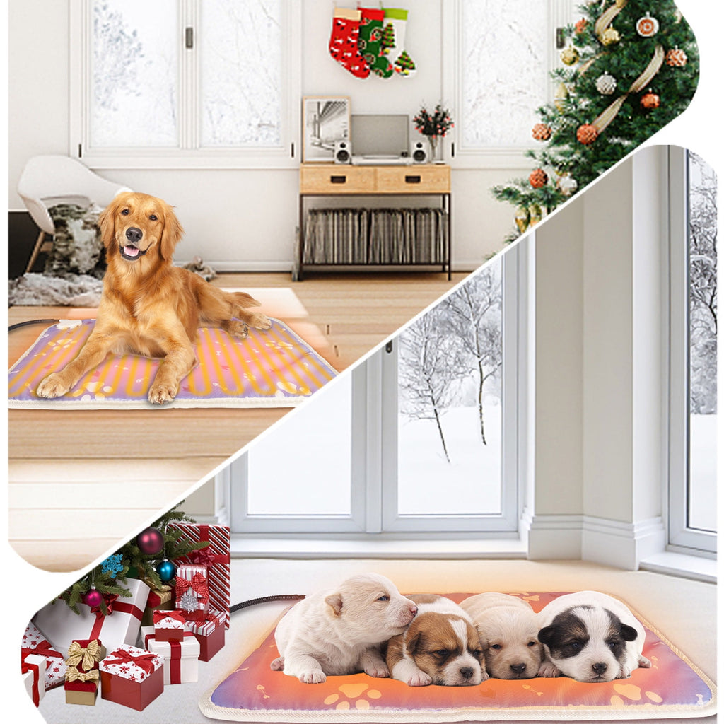 28x17in Pet Heating Pad for Small Medium Dogs Cat, Electric Heated Dog Bed Timer Adjustable Warming Mat with Chew Proof Cord, Ideal Pet Christmas Gifts