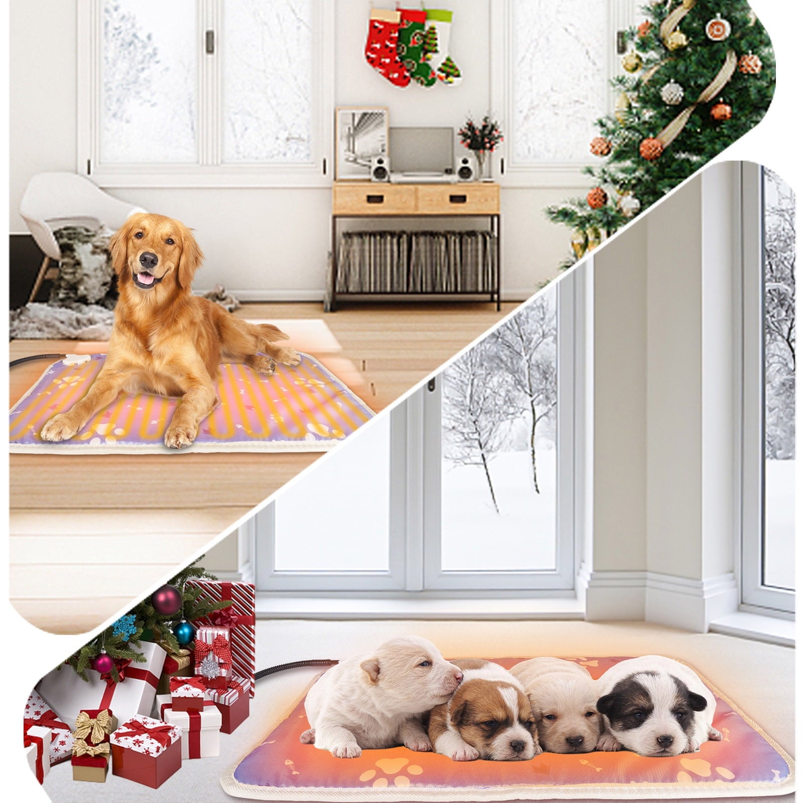 28x17in Pet Heating Pad for Small Medium Dogs Cat, Electric Heated Dog Bed Timer Adjustable Warming Mat with Chew Proof Cord, Ideal Pet Christmas Gifts