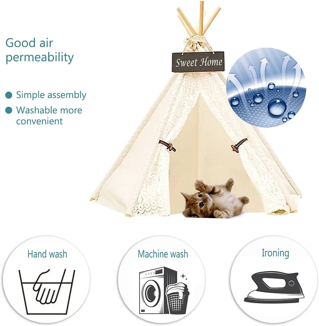 DEWEL Dog Tent Pet Teepee Dog Cat Play House Portable Washable Pet Bed for Dog Cat Lace Style