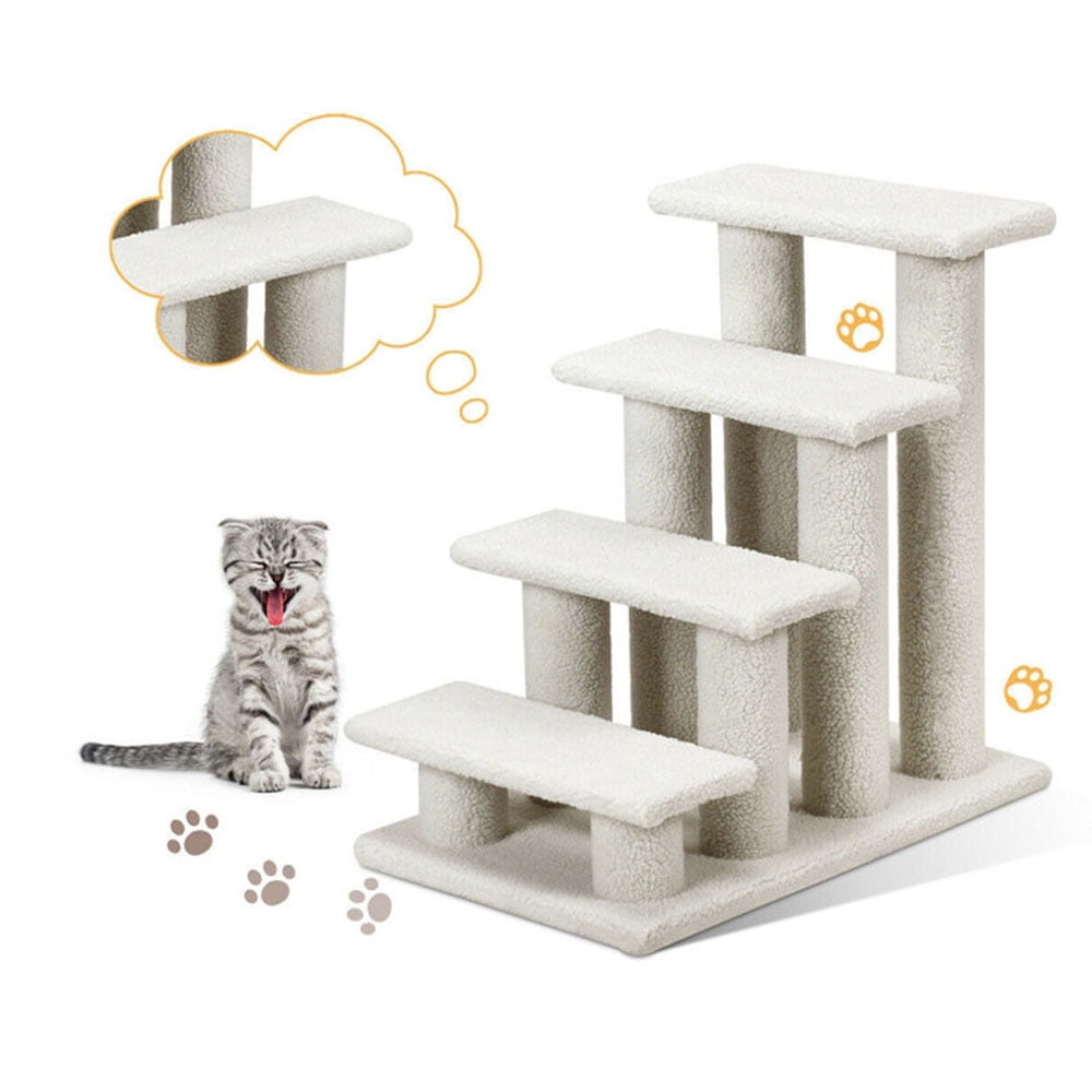4-Step Pet Stairs Carpeted Ladder Ramp Scratching Post Cat Tree Climber, Dog Stairs for Small Dogs, Dog Steps Stairs Ramps for High Bed Couch