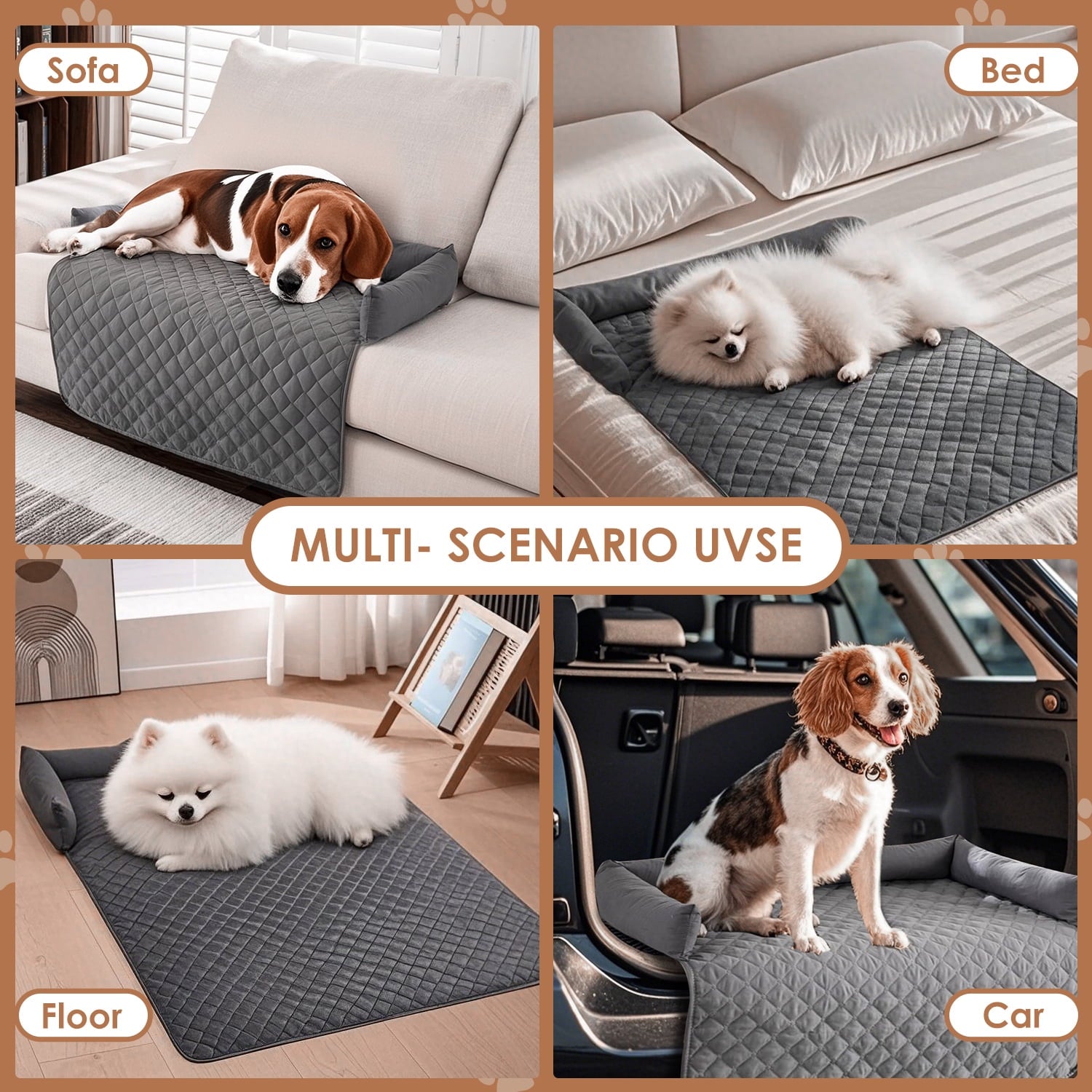 Calming Dog Bed Mat for Couch, Calming Dog Couch Bed with 3 Side Dog Pillow for Cat Dog Sofa. 30 x 30 x 5.2 inch Dog Beds