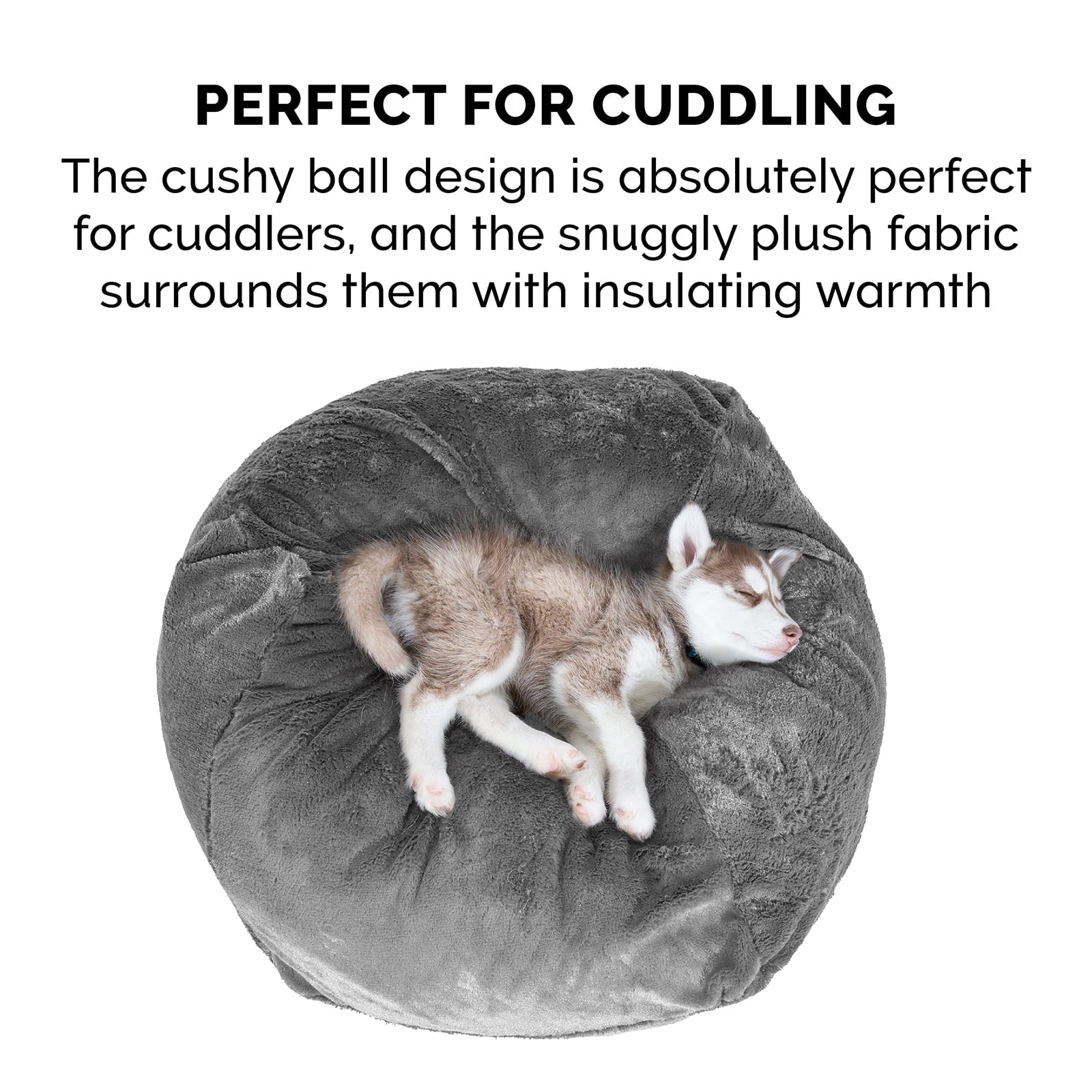FurHaven Pet Products Round Plush Ball Dog Bed - Gray Mist, Medium - 26"