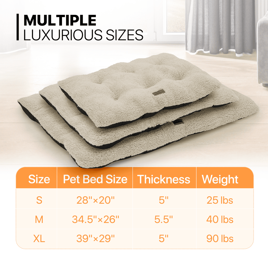 MoNiBloom Medium Pet Bed, 28" Short Plush Washable-Rectangle (Beige)