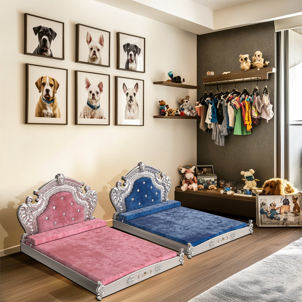 BingoPaw Luxury Pet Bed Dog Orthopedic Bed with Washable Dutch Velvet Cover, Silver Headboard