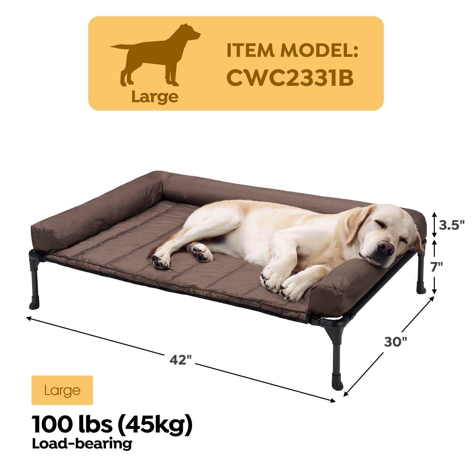Veehoo Cooling Elevated Dog Bed + Waterproof Removable Pillow-Top Mat, Dog Sofa Bed, Large, Brown