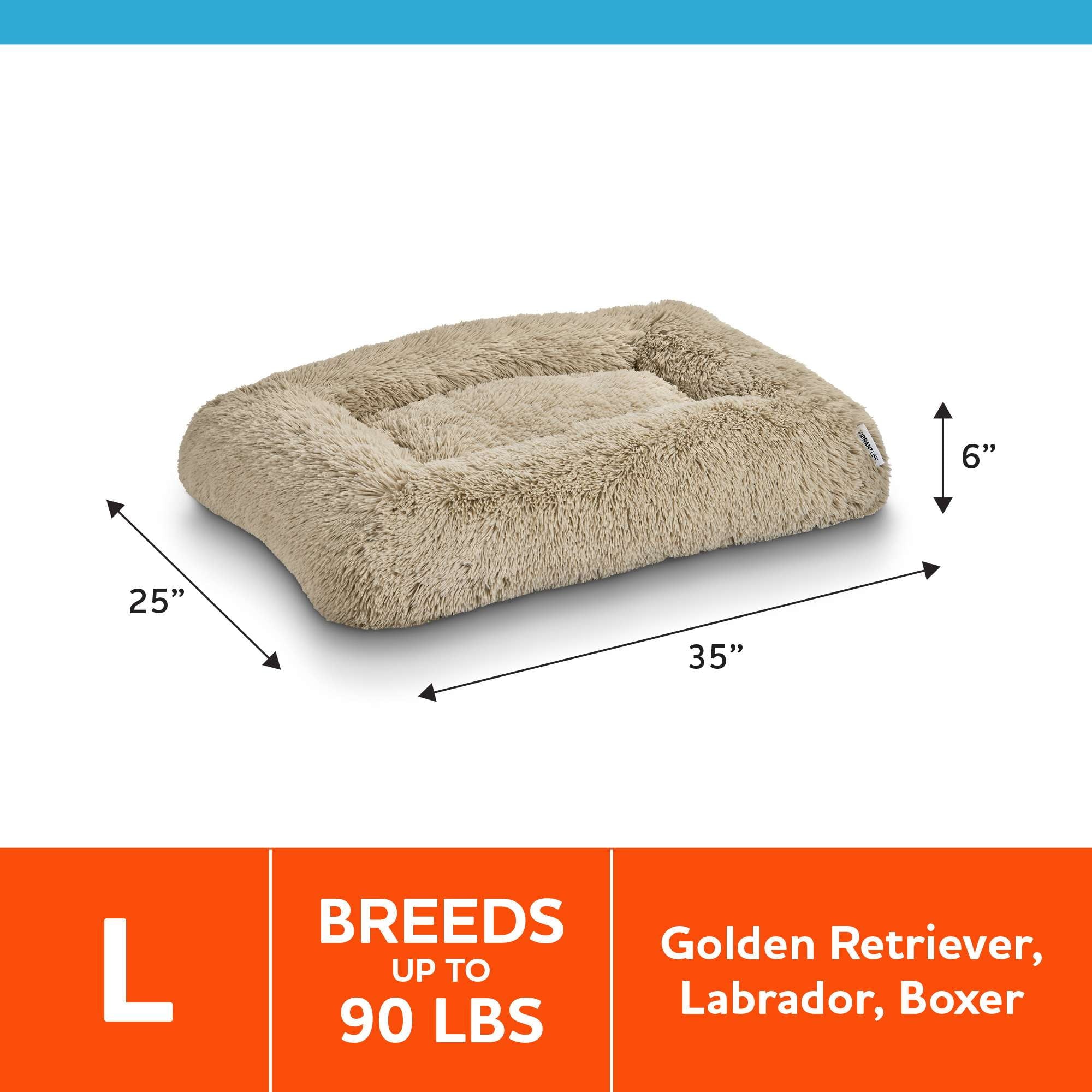 Vibrant Life Furry Bolster Dog Bed, Large, Oatmeal 35" x 25"