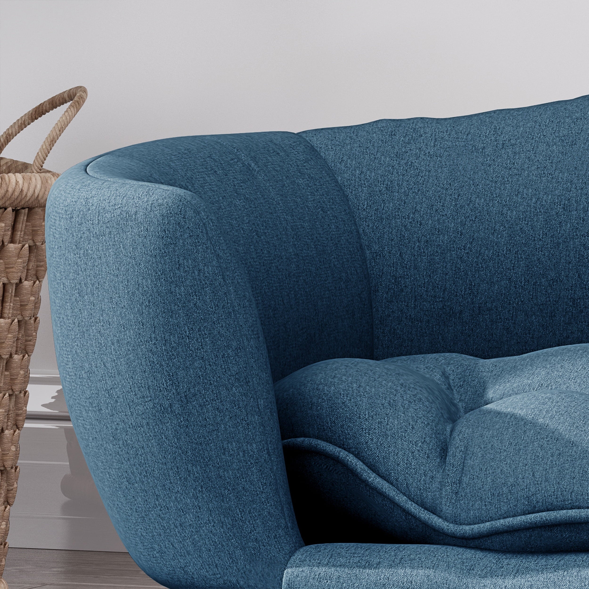 Noble House Jeffery Mid Century Small Plush Pet Bed, Navy Blue and Natural Finish