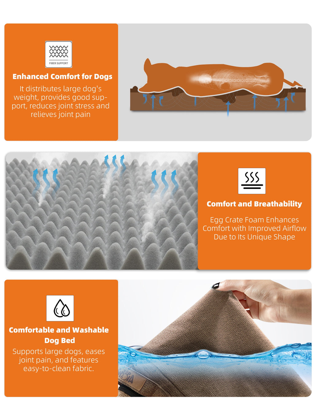 Sytopia Orthopedic Waterproof Extra Large Dog Bed with Removable Washable Cover, Indestructible Egg Crate Foam Dog Bed Chew Proof, Brown XL(42"x30"x4") Bed for Jumbo Dogs up to 100 Pounds