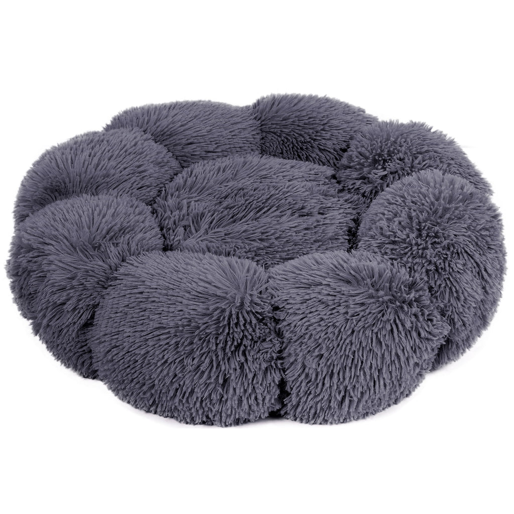 Sennaux Calming Pet Bed for Dogs Cats Soft Flower-Shape Plush Dog Bed, Dark Gray, 19.7"