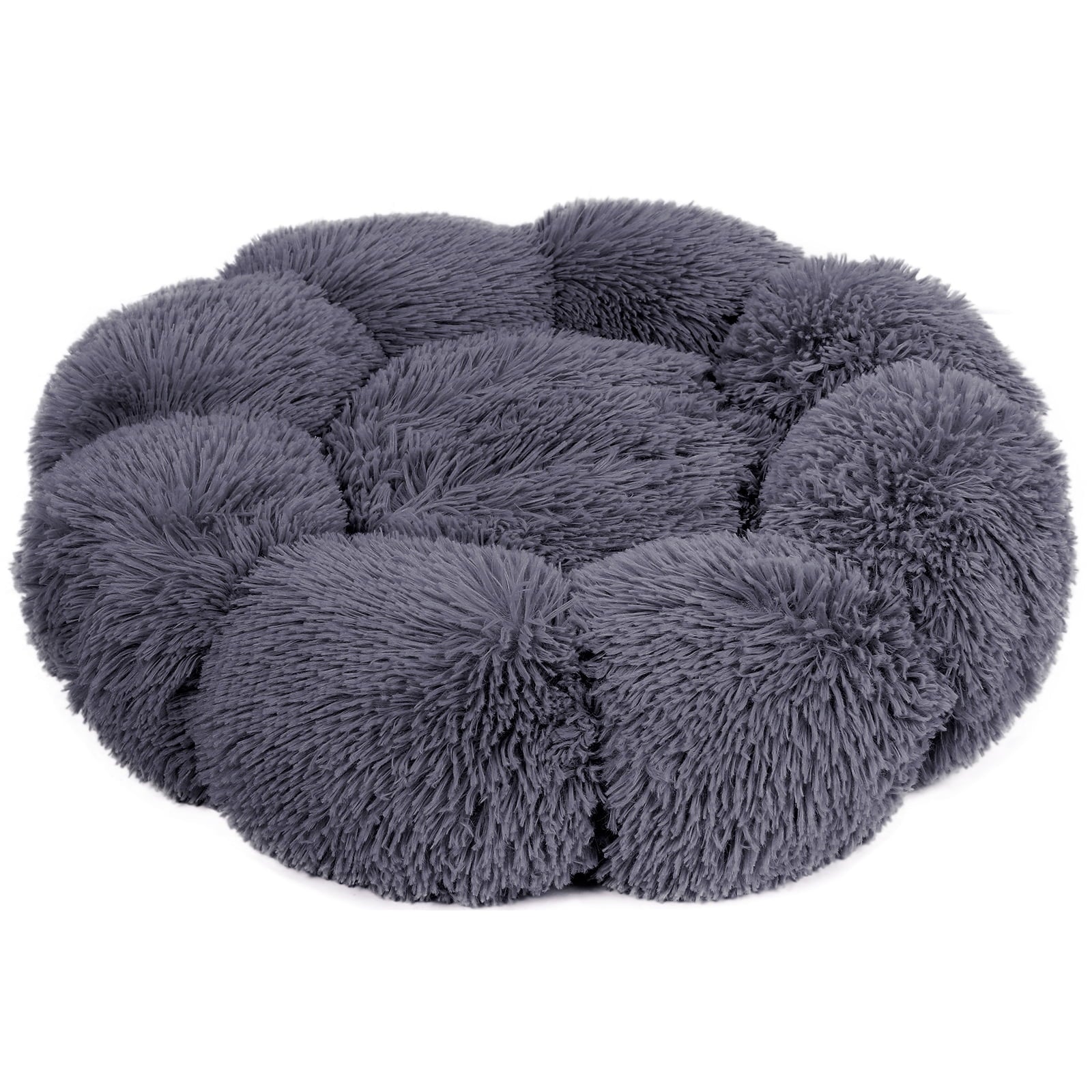 Sennaux Calming Pet Bed for Dogs Cats Soft Flower-Shape Plush Dog Bed, Dark Gray, 19.7"