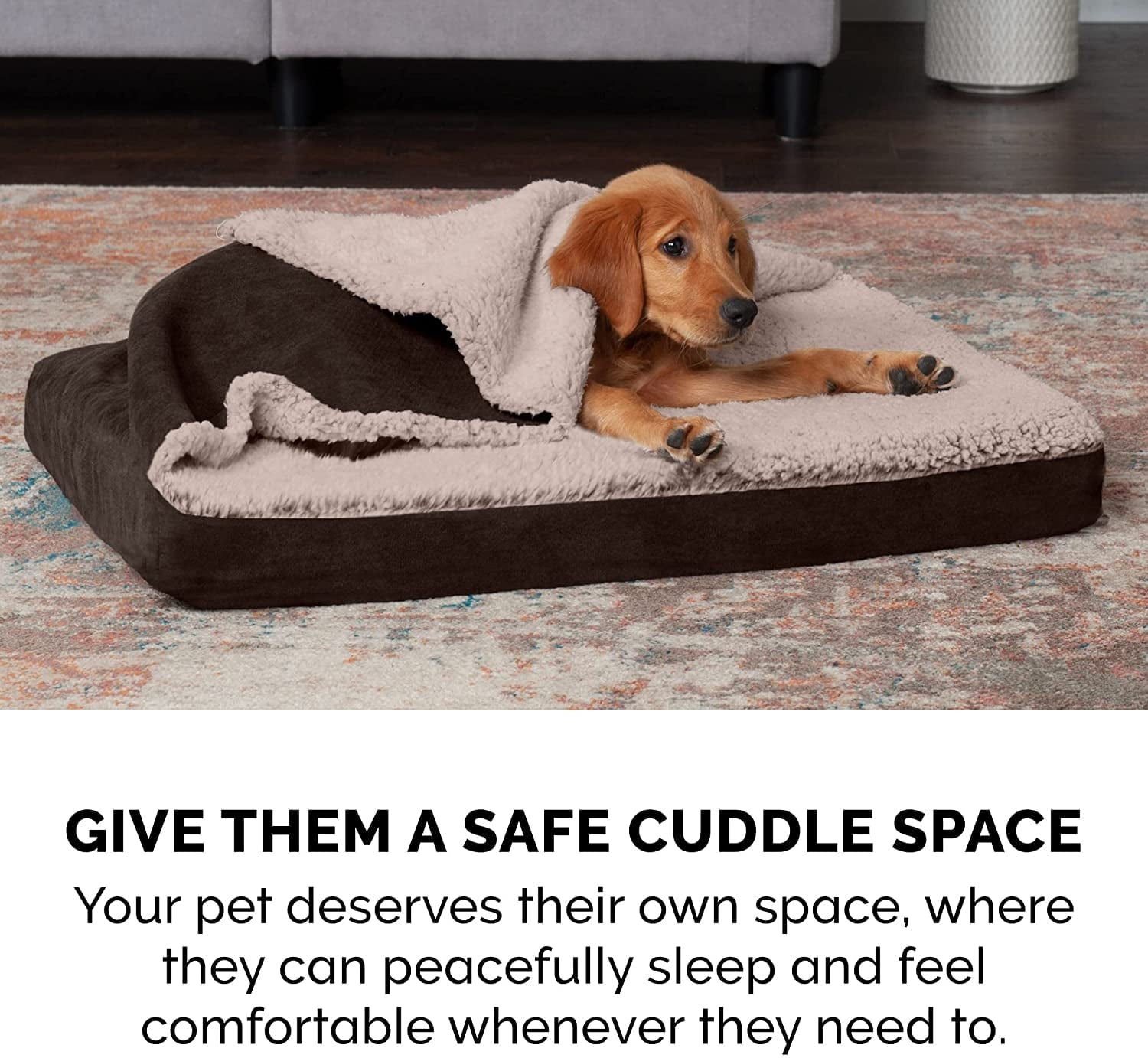 FurHaven Pet Products Berber & Suede Blanket-Top Orthopedic Deluxe Mat Pet Bed for Dogs & Cats - Espresso, Medium