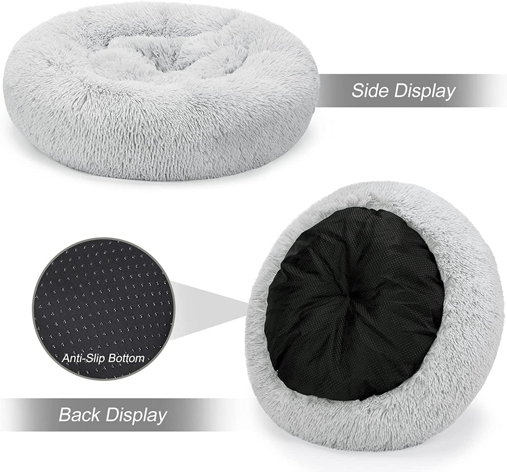 Calming Dog Bed For Large Dogs, GHODEC 31" Washable-Round Cozy Soft Dog Bed with Non-Slip Bottom,Fits up to 45 lbs Pets, Pale Grey