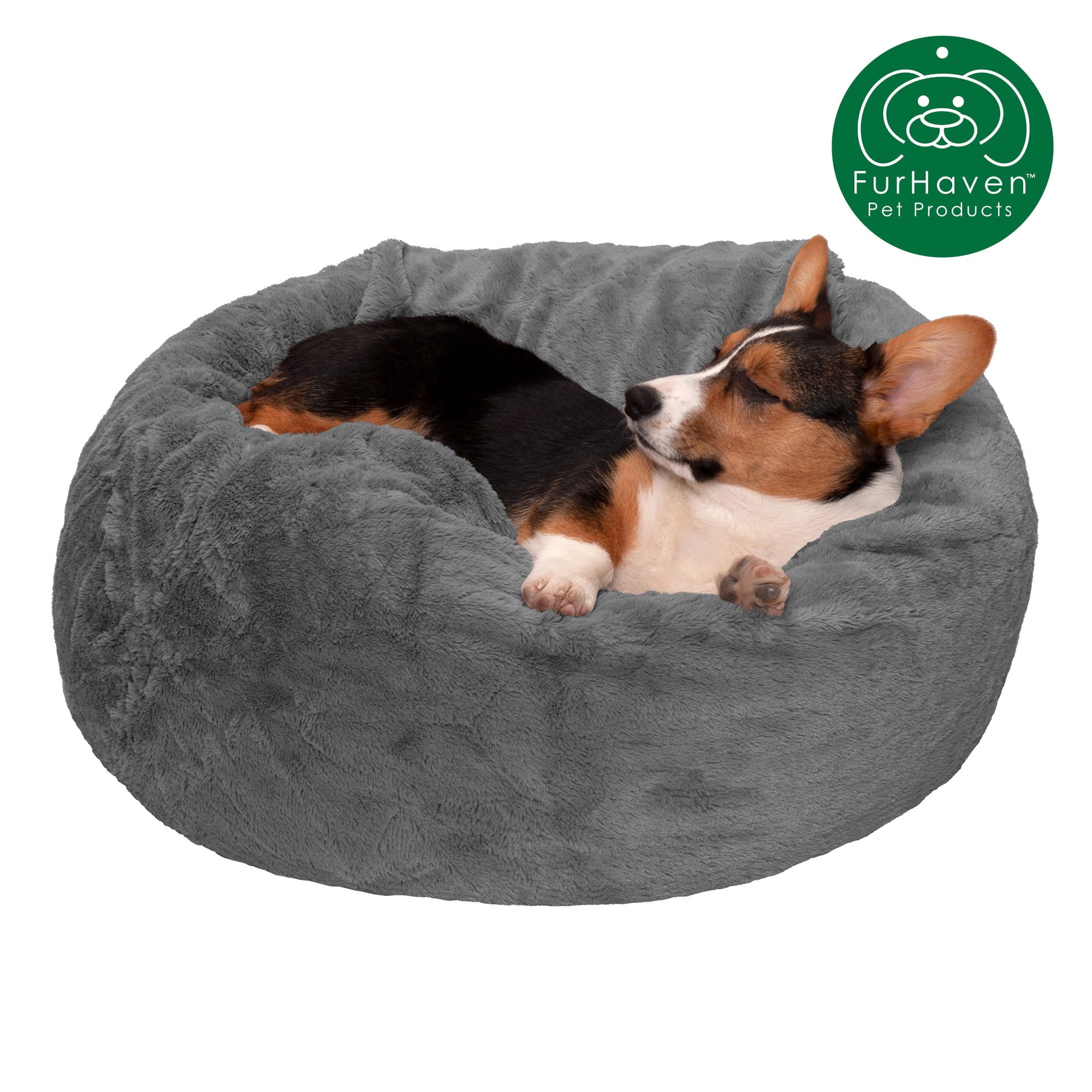 FurHaven Pet Products Round Plush Ball Dog Bed - Gray Mist, Medium - 26"
