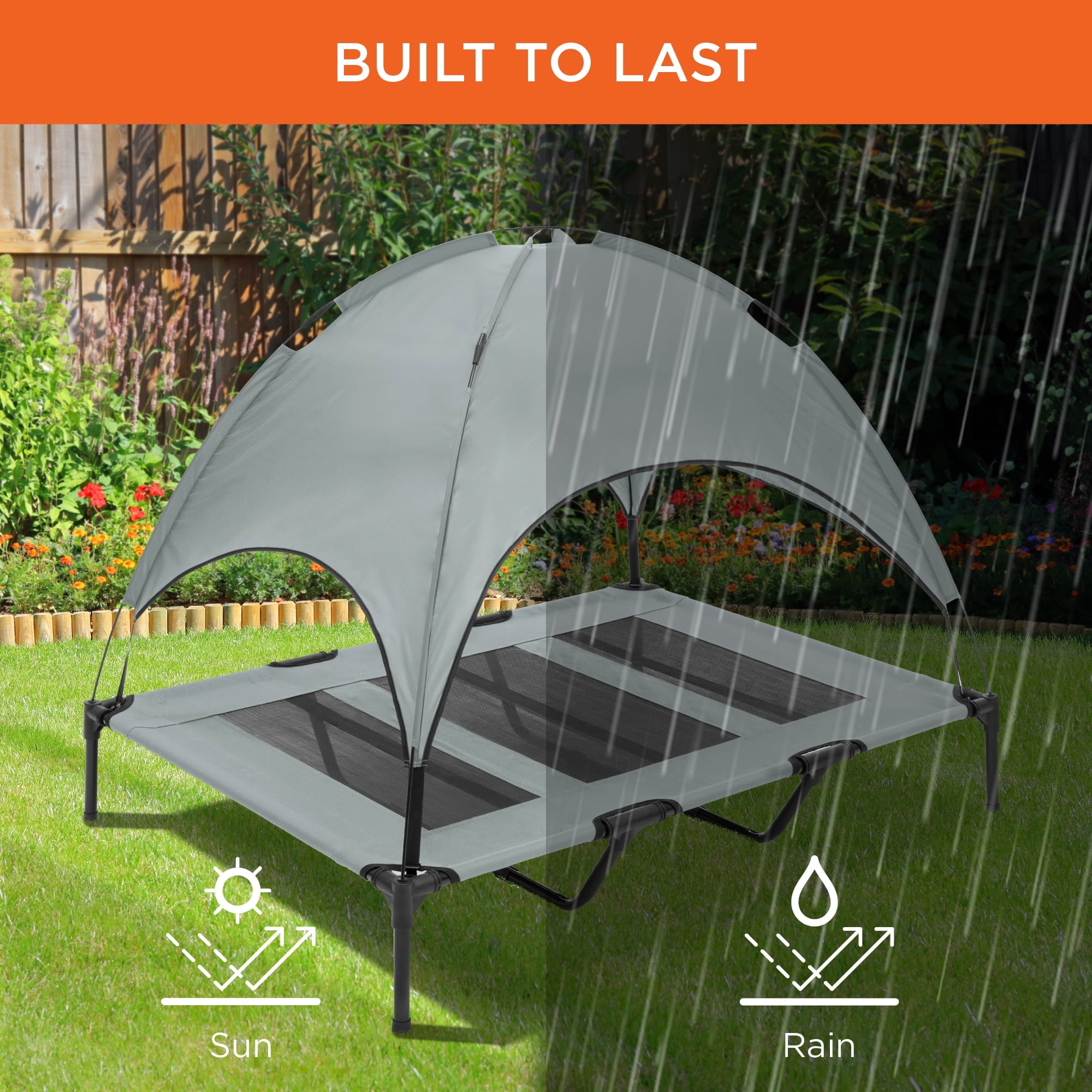 Best Choice Products 48in Elevated Cooling Dog Bed, Outdoor Raised Mesh Pet Cot w/ Removable Canopy, Carrying Bag - Gray