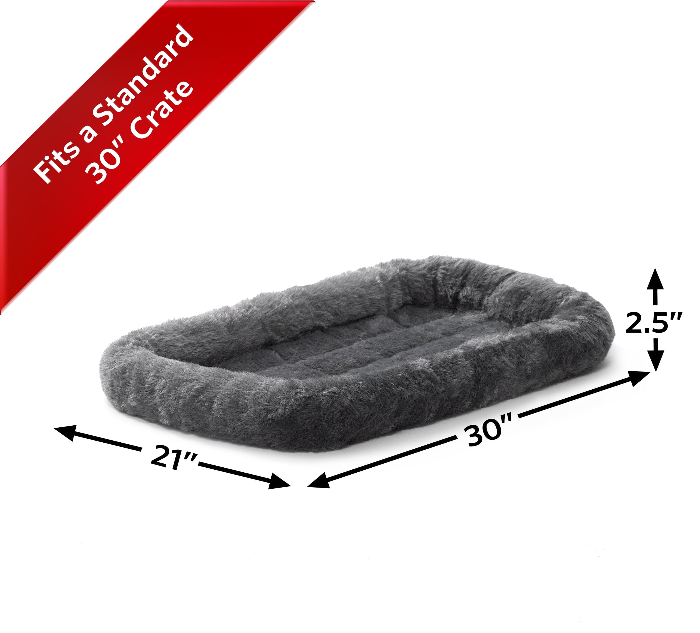 Midwest Homes For Pets / QuietTime Gray Fleece, Plush Bolstered Bed/ Fits 30-inch Crate/ Model-40230
