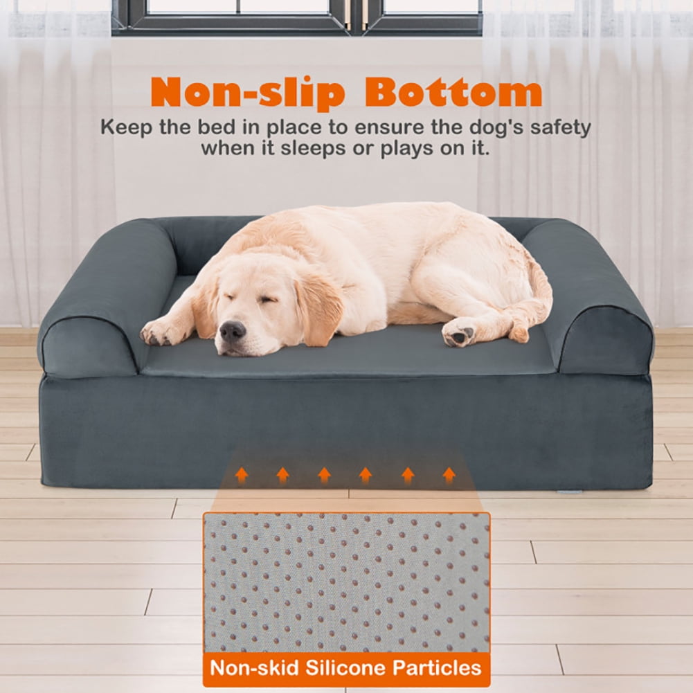 Spaco Orthopedic Dog Bed Memory Foam Pet Bed with Headrest for Large Dogs-Grey