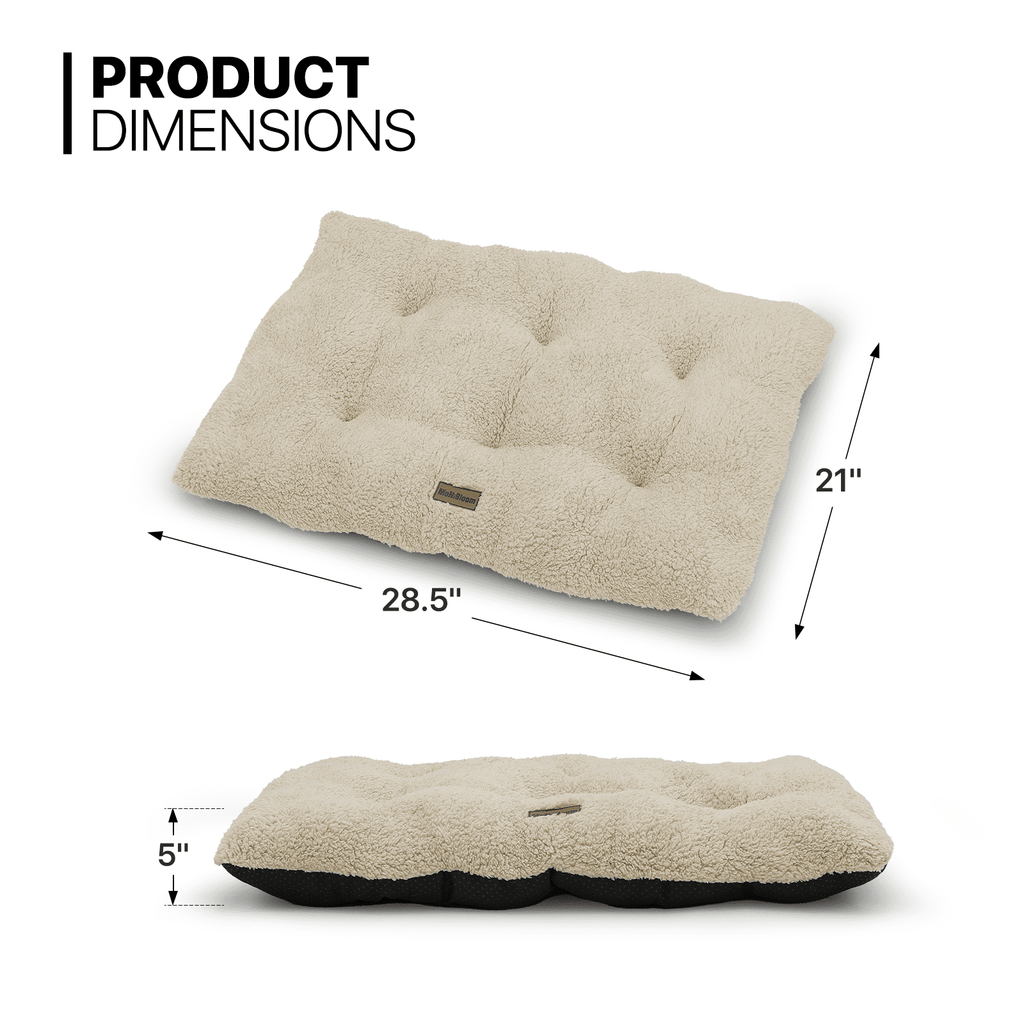 MoNiBloom Medium Pet Bed, 28" Short Plush Washable-Rectangle (Beige)
