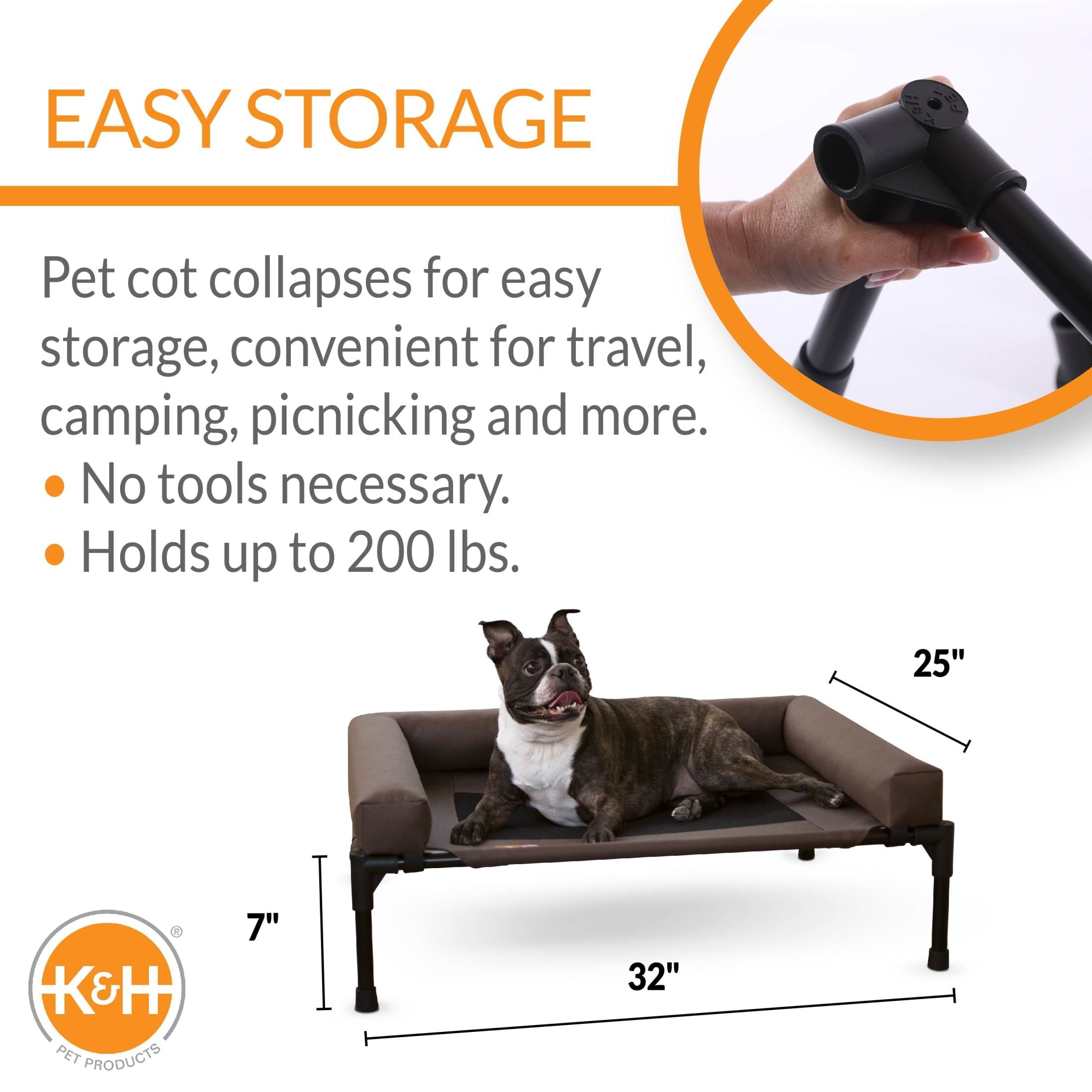 K&H Pet Products Original Bolster Pet Cot Elevated Pet Bed Chocolate/Black Mesh Medium 32 X 25 X 7 Inches