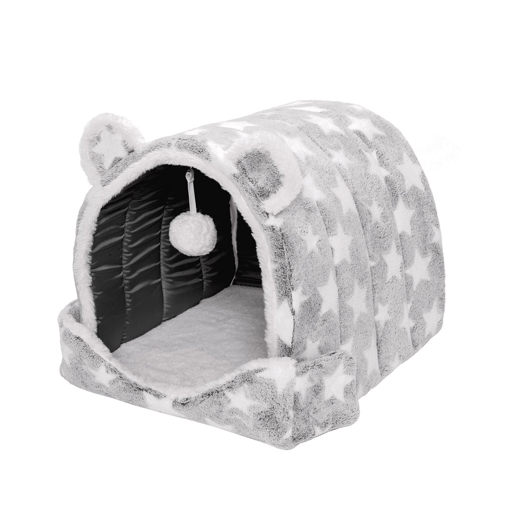 FurHaven Fleece Snuggle Hideout Pet Bed for Small Dogs and Cats - Silver Stars