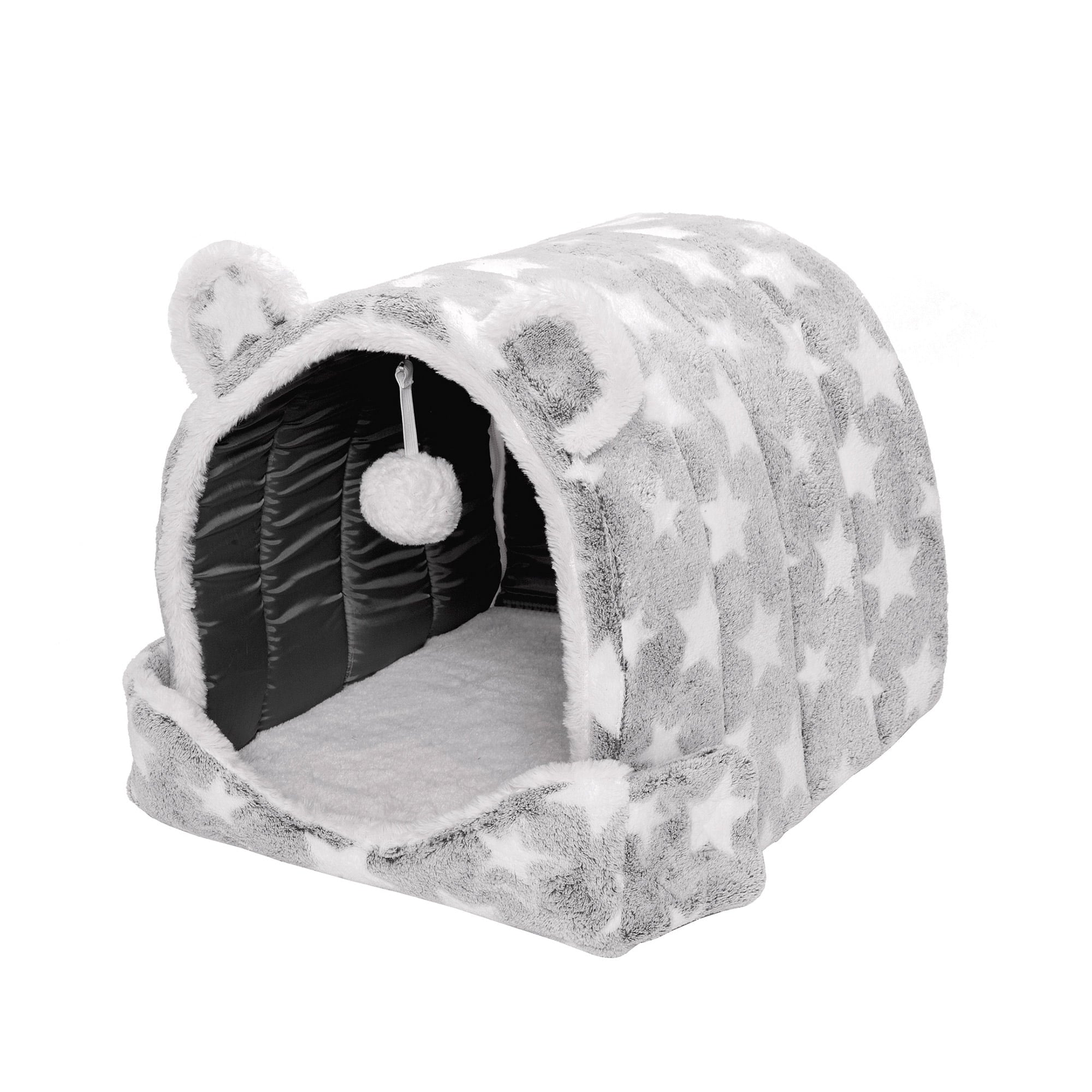 FurHaven Fleece Snuggle Hideout Pet Bed for Small Dogs and Cats - Silver Stars