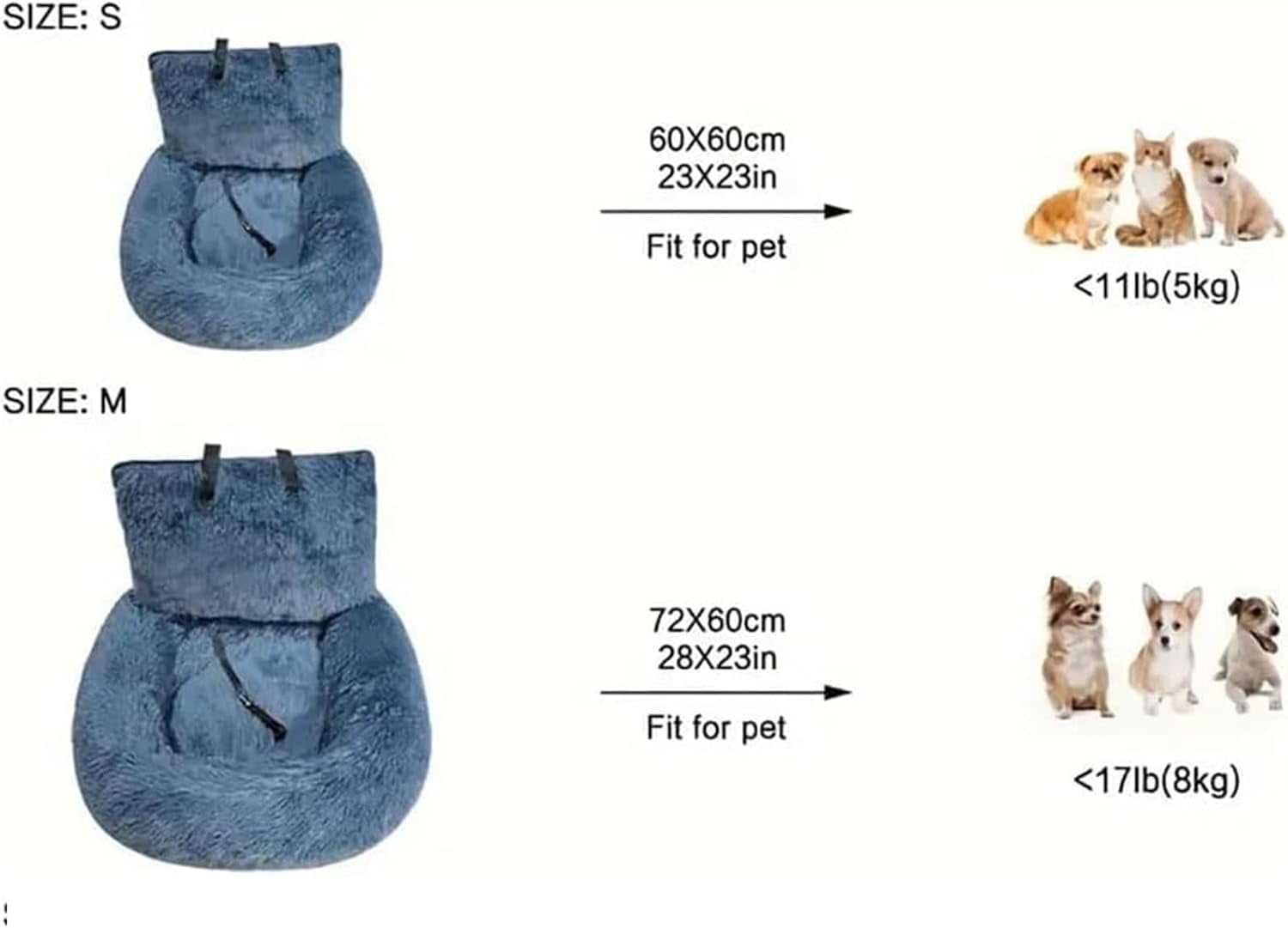 Pelzbarn Car Seat, Pelzbarn Car Seat Dog Bed with Safety Straps pelzbarn Cars Beds, for Small & Large Dogs, Non-Slip Travel Bed with Removable Cushion for All Vehicles (B,60 * 60CM)