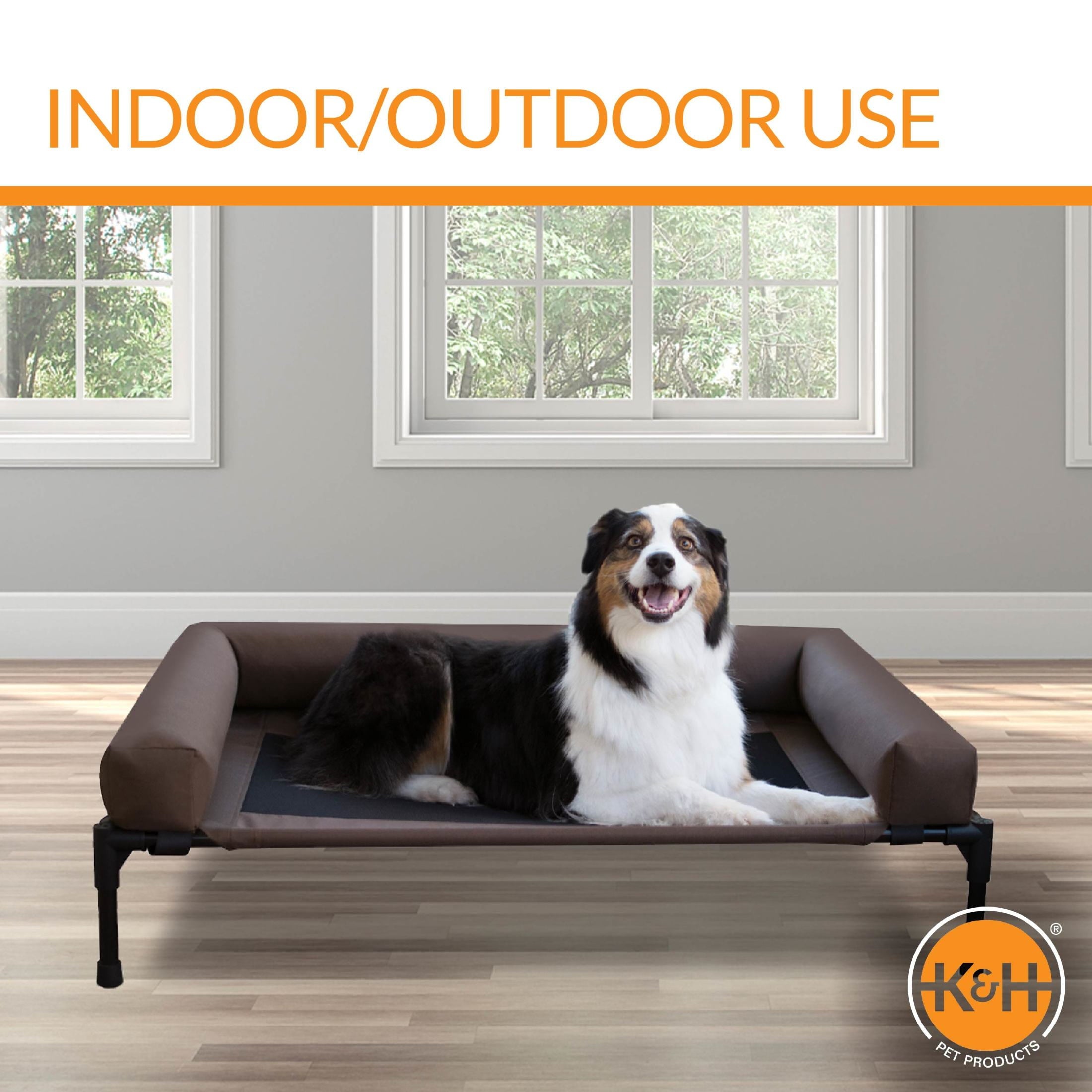 K&H Pet Products Original Bolster Pet Cot Elevated Pet Bed Chocolate/Black Mesh Medium 32 X 25 X 7 Inches