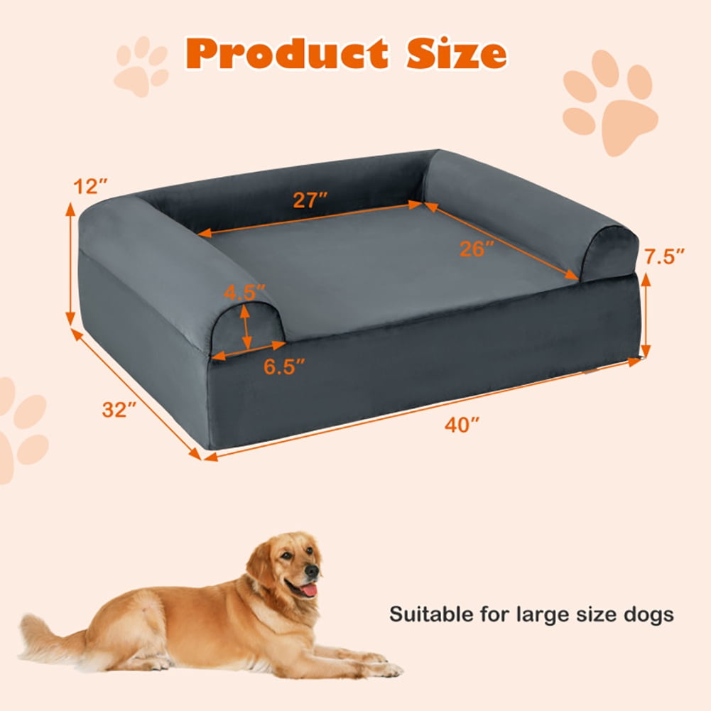 Spaco Orthopedic Dog Bed Memory Foam Pet Bed with Headrest for Large Dogs-Grey