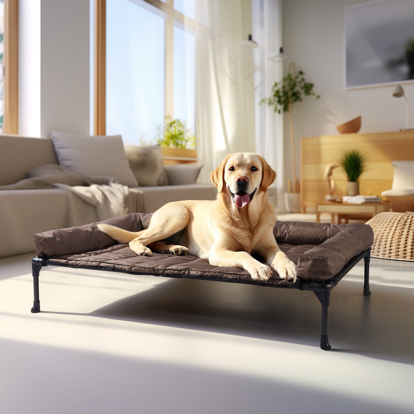Veehoo Cooling Elevated Dog Bed + Waterproof Removable Pillow-Top Mat, Dog Sofa Bed, Large, Brown