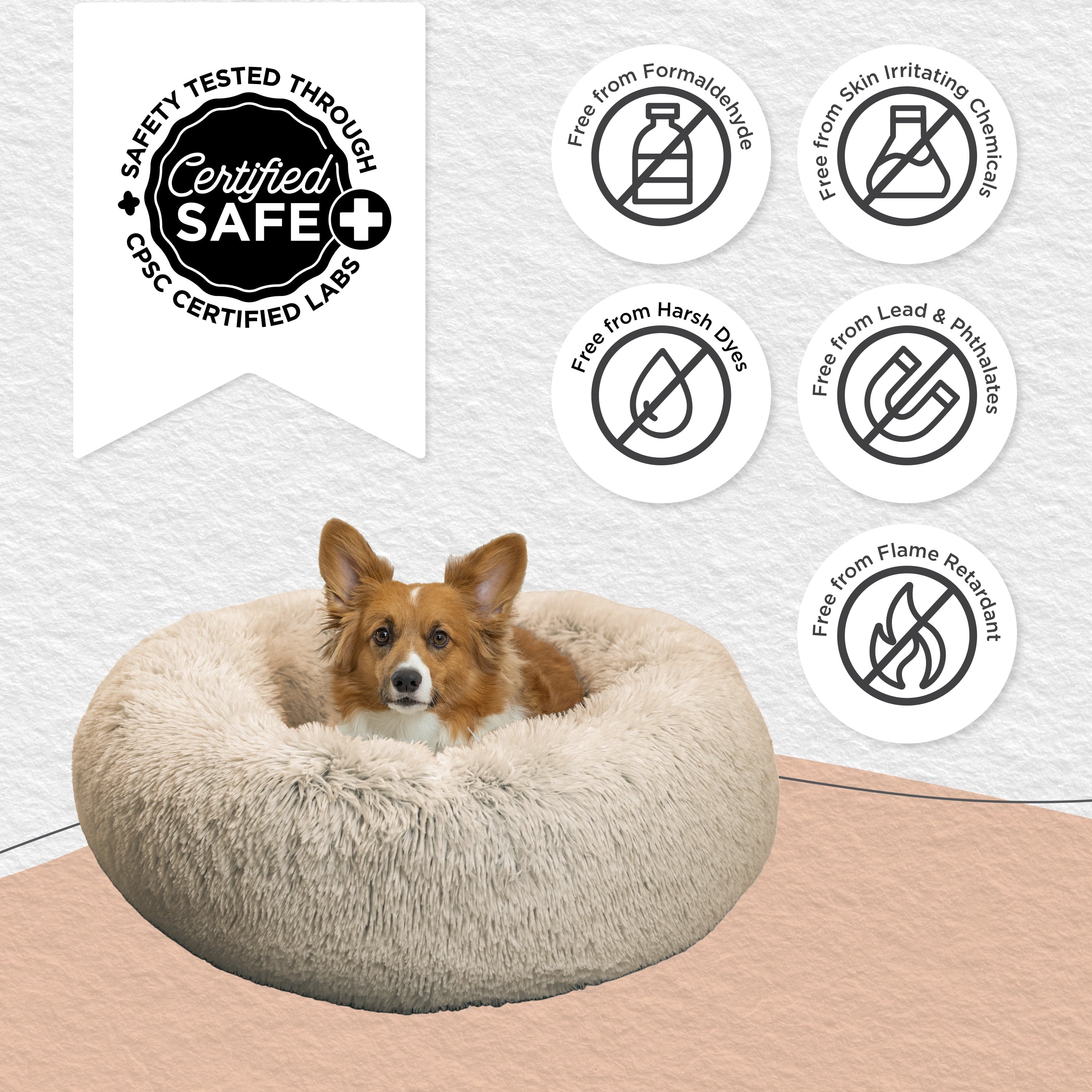 Best Friends by Sheri Original Calming Donut Dog and Cat Bed, Shag Faux Fur, Oyster, Medium (30x30") - Helps Provide Anxiety Relief for Pets