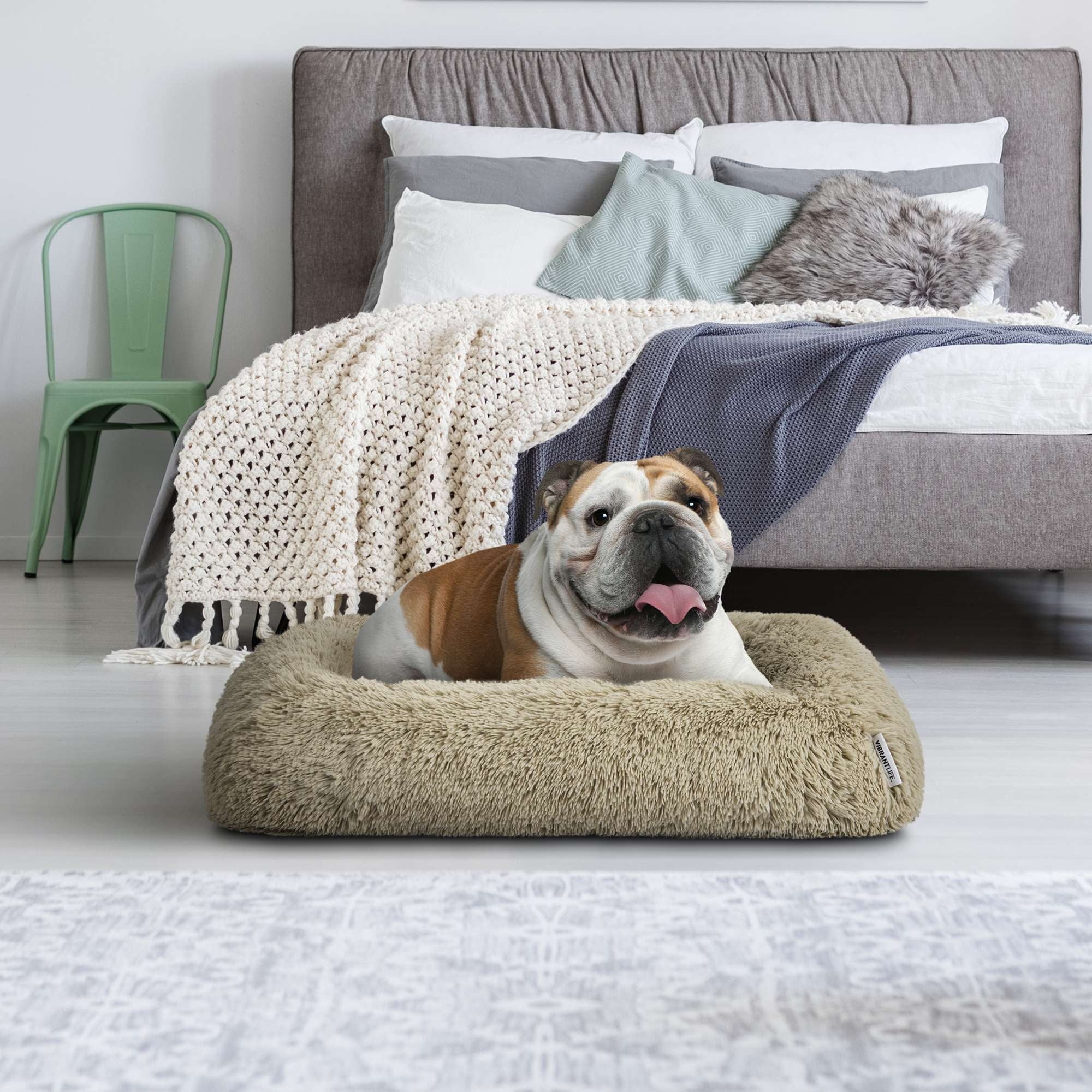 Vibrant Life Furry Bolster Dog Bed, Large, Oatmeal 35" x 25"