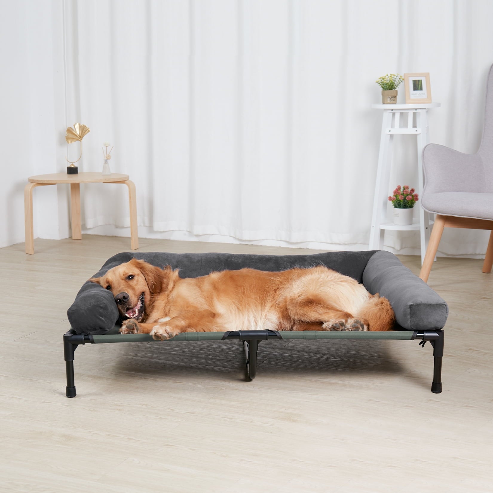 Bingopaw 4 in 1 Elevated Pet Dog Bed with Bolster, Gray, Extra Large, 43"L