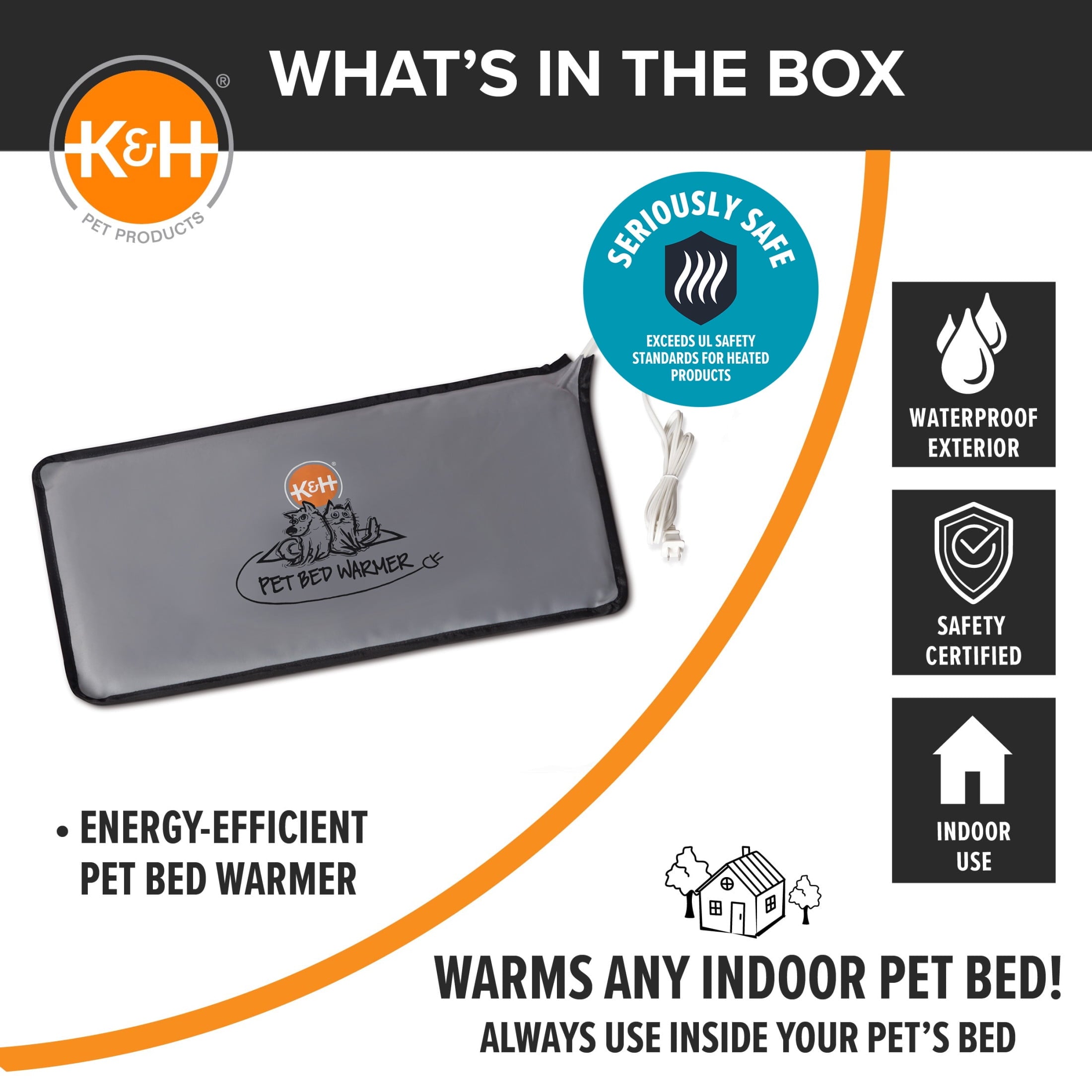 K&H Pet Products Pet Bed Warmer for Cats & Dogs Gray Large 11 X 23.75 Inches