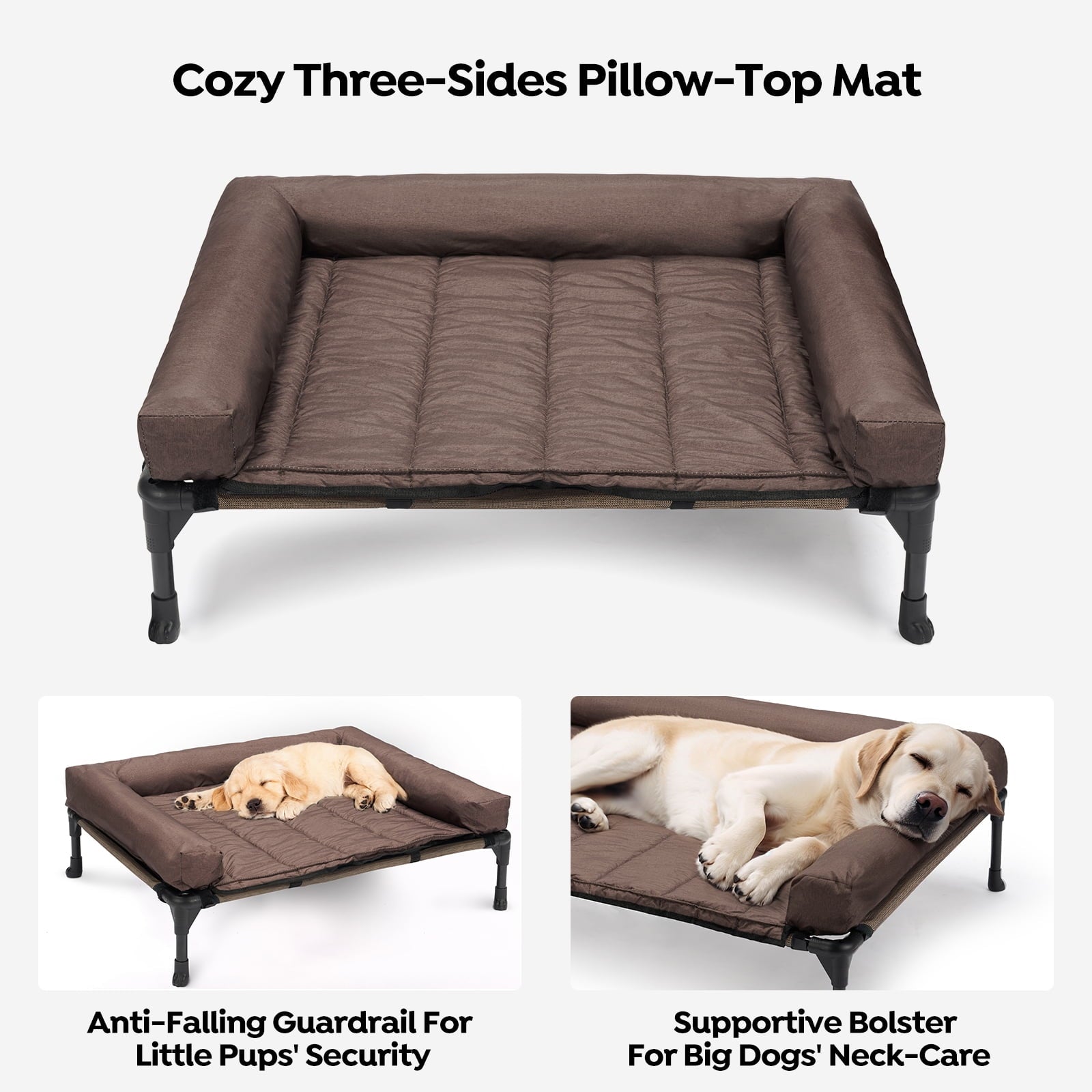Veehoo Cooling Elevated Dog Bed + Waterproof Removable Pillow-Top Mat, Dog Sofa Bed, Large, Brown