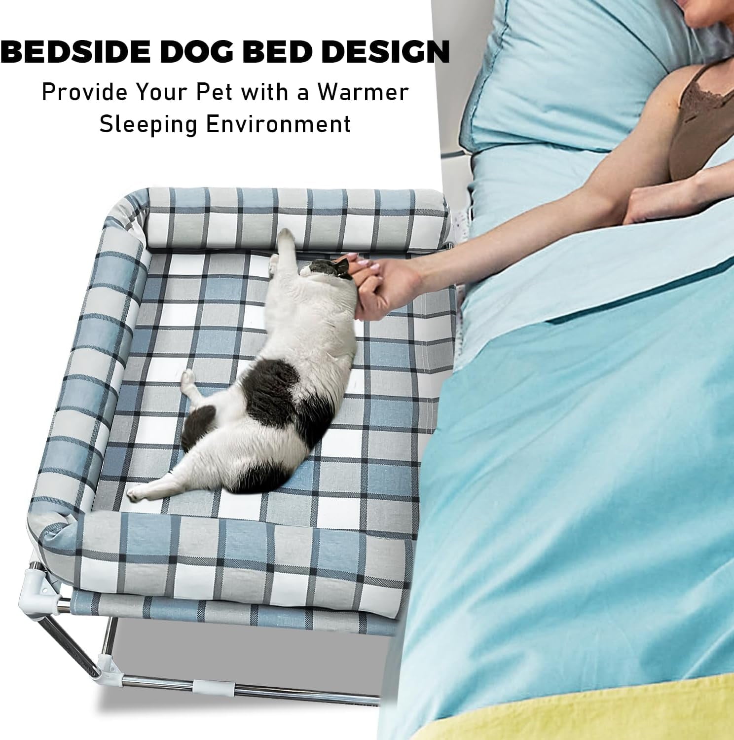 Bedside Cosleeper Pet Dog Bed - Dog Beds with Pillow Extension Attached to Human Bed Height Raised Pet Window Perch (34'' x 26'' x 20'')