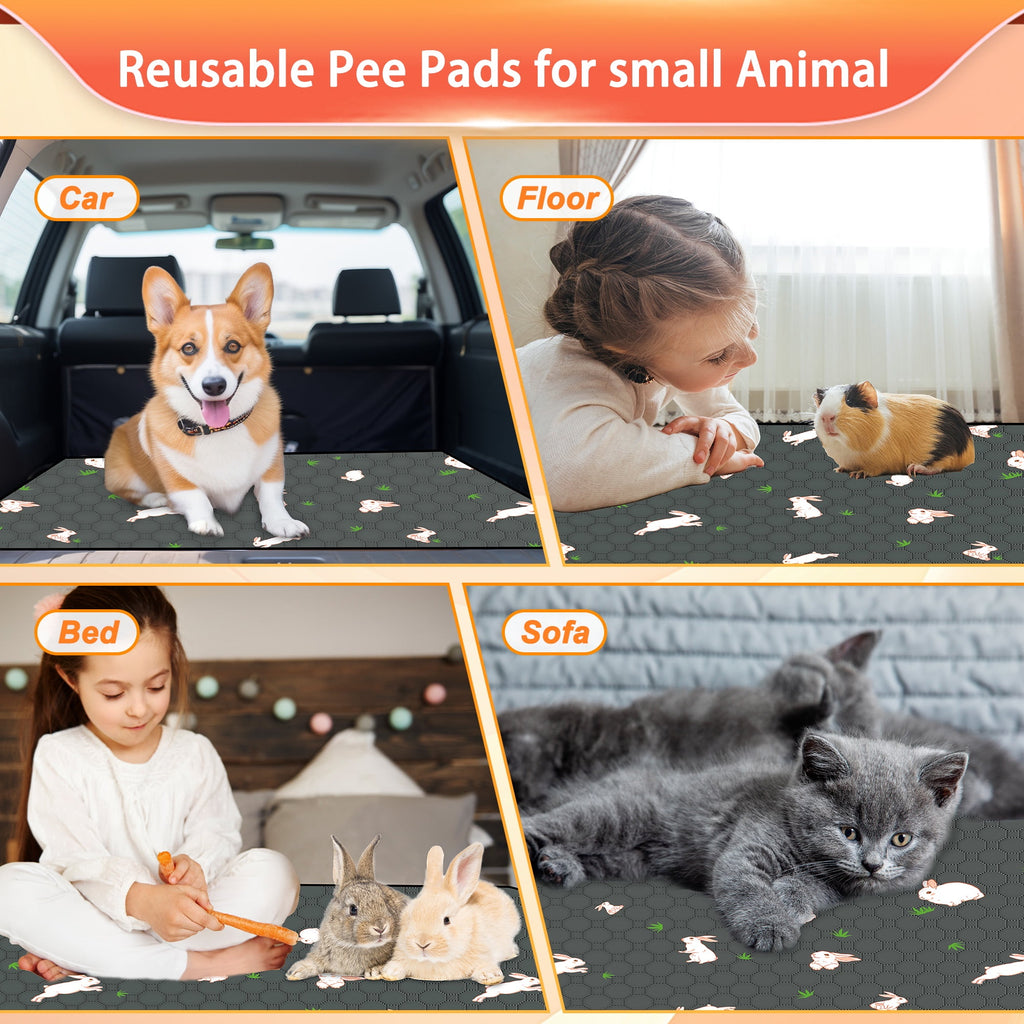 Guinea Pig Cage Liners Washable (4 Pack) - 47x24Inch Waterproof & Absorbent Pee Pads | Reusable Fleece Bedding with Non-Slip Backing | Odor Control for Midwest & C&C Cages, Rabbits
