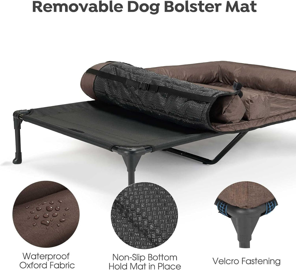 Cooling Raised Dog Bed With Waterproof Double Cushion for Two Dogs, Elevated With Removable Bolster Mat, Breathable Mesh, No-Slip Feet, 59" x 37.5" Couch, Black Silver