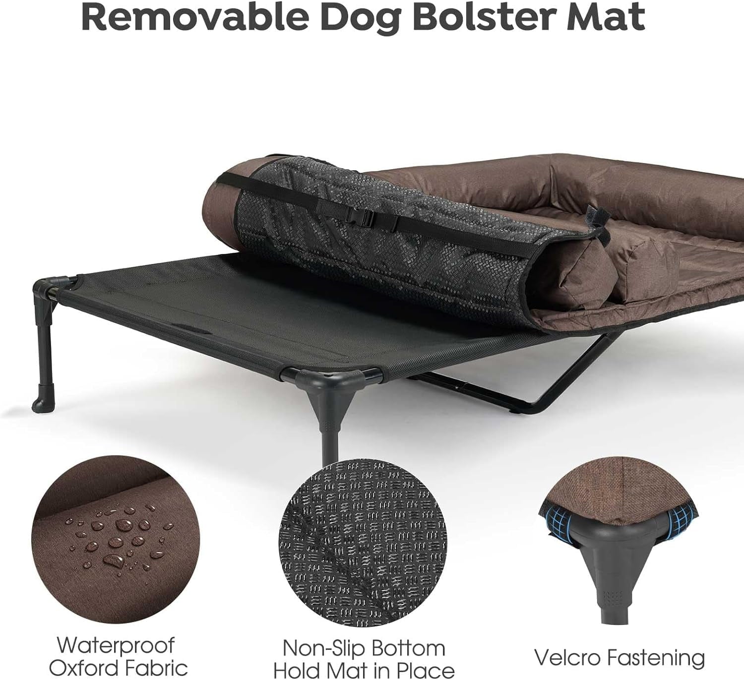 Cooling Raised Dog Bed With Waterproof Double Cushion for Two Dogs, Elevated With Removable Bolster Mat, Breathable Mesh, No-Slip Feet, 59" x 37.5" Couch, Black Silver