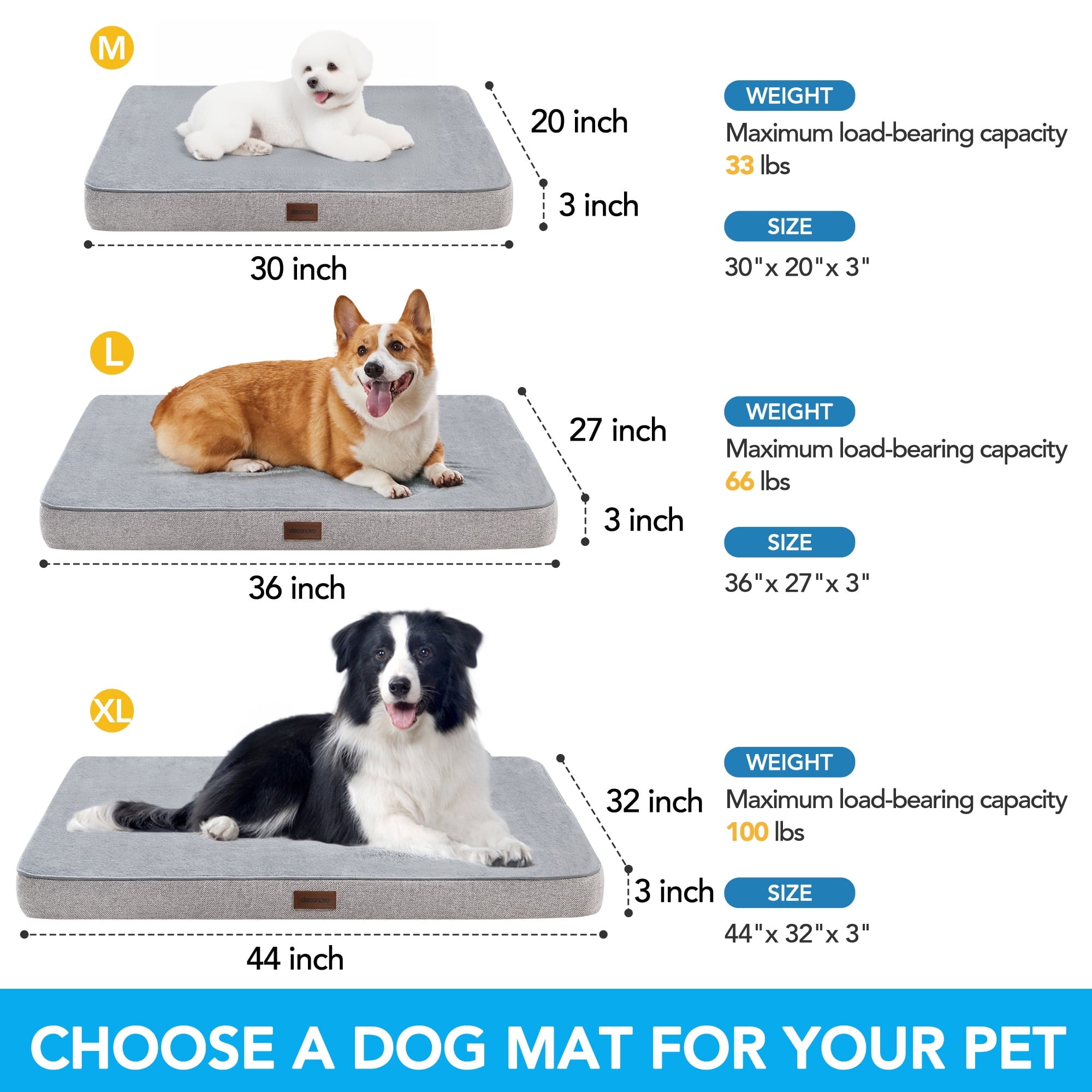 Deconovo Light Gray Dog Mat - Waterproof & Machine Washable Pet Bed for Medium & Small Dogs, 30x20x3