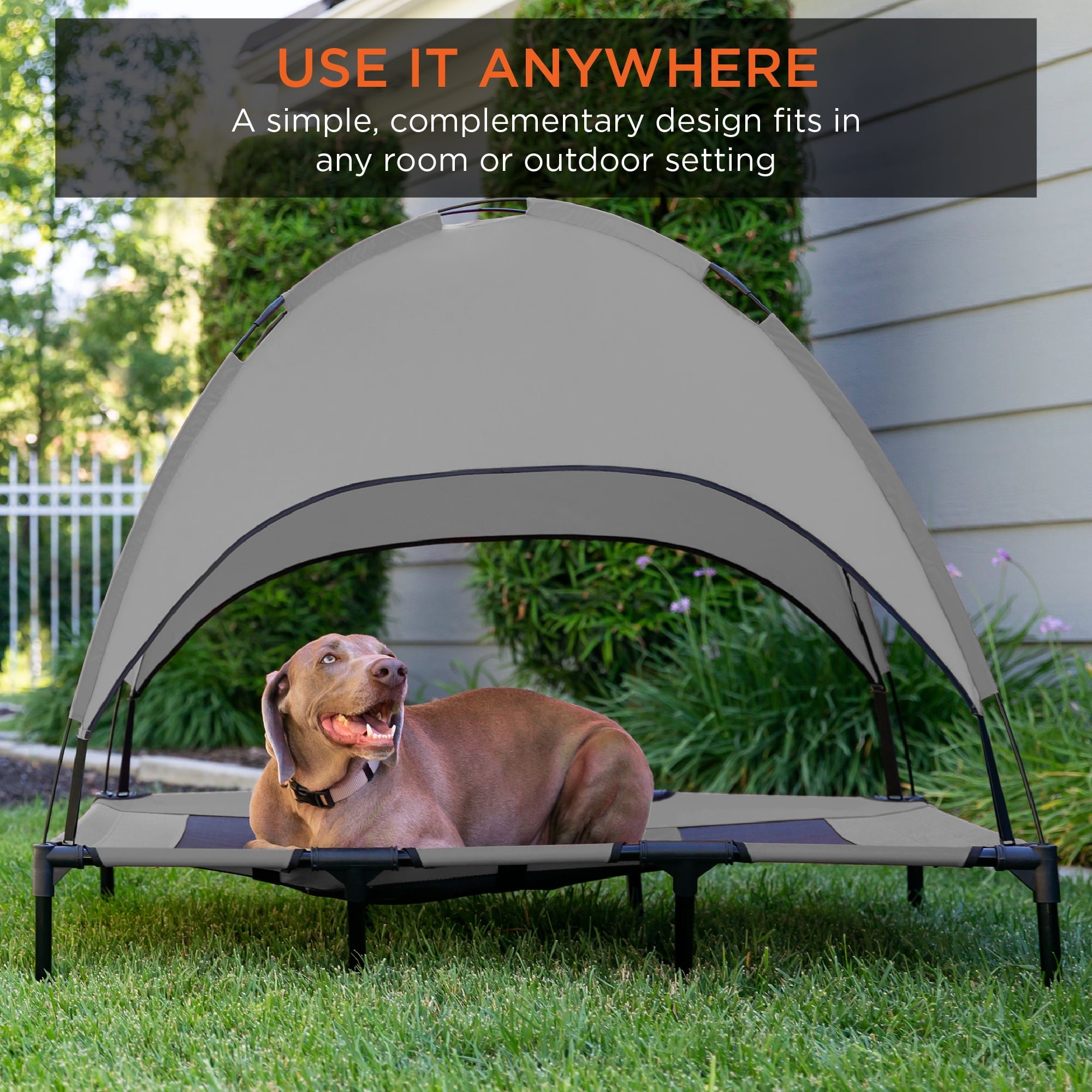 Best Choice Products 48in Elevated Cooling Dog Bed, Outdoor Raised Mesh Pet Cot w/ Removable Canopy, Carrying Bag - Gray