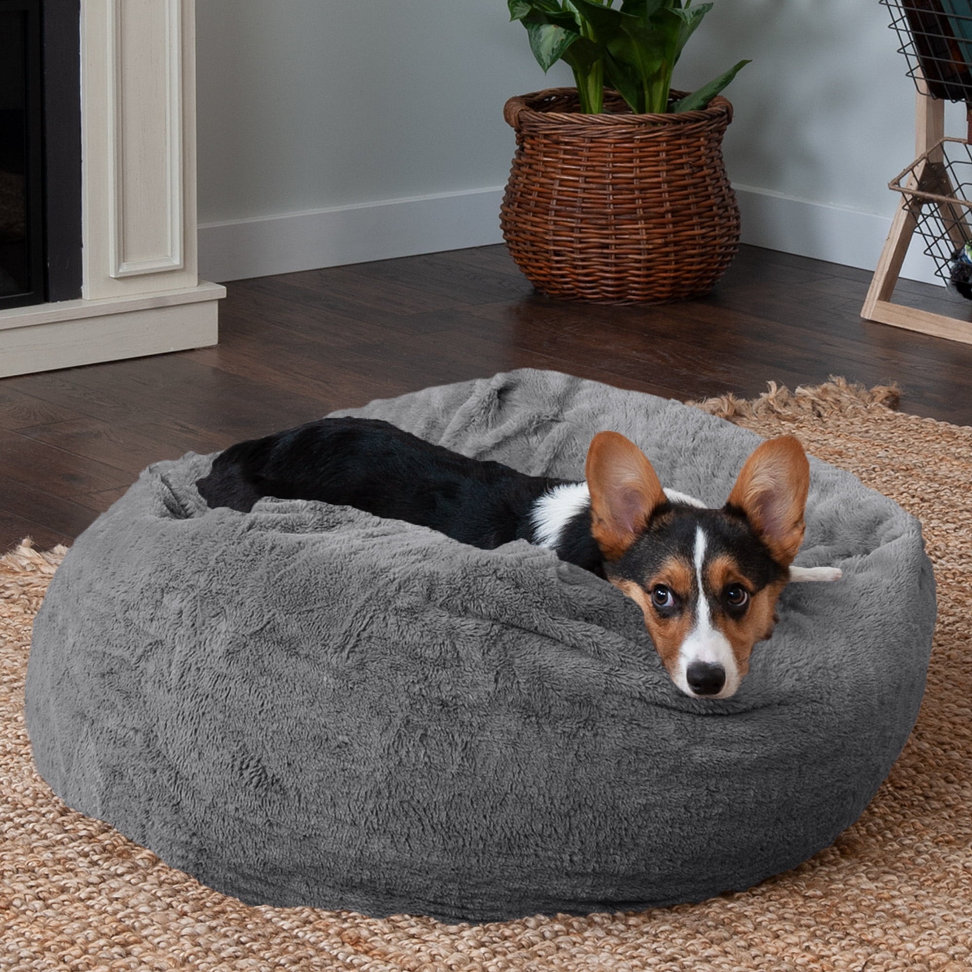 FurHaven Pet Products Round Plush Ball Dog Bed - Gray Mist, Medium - 26"