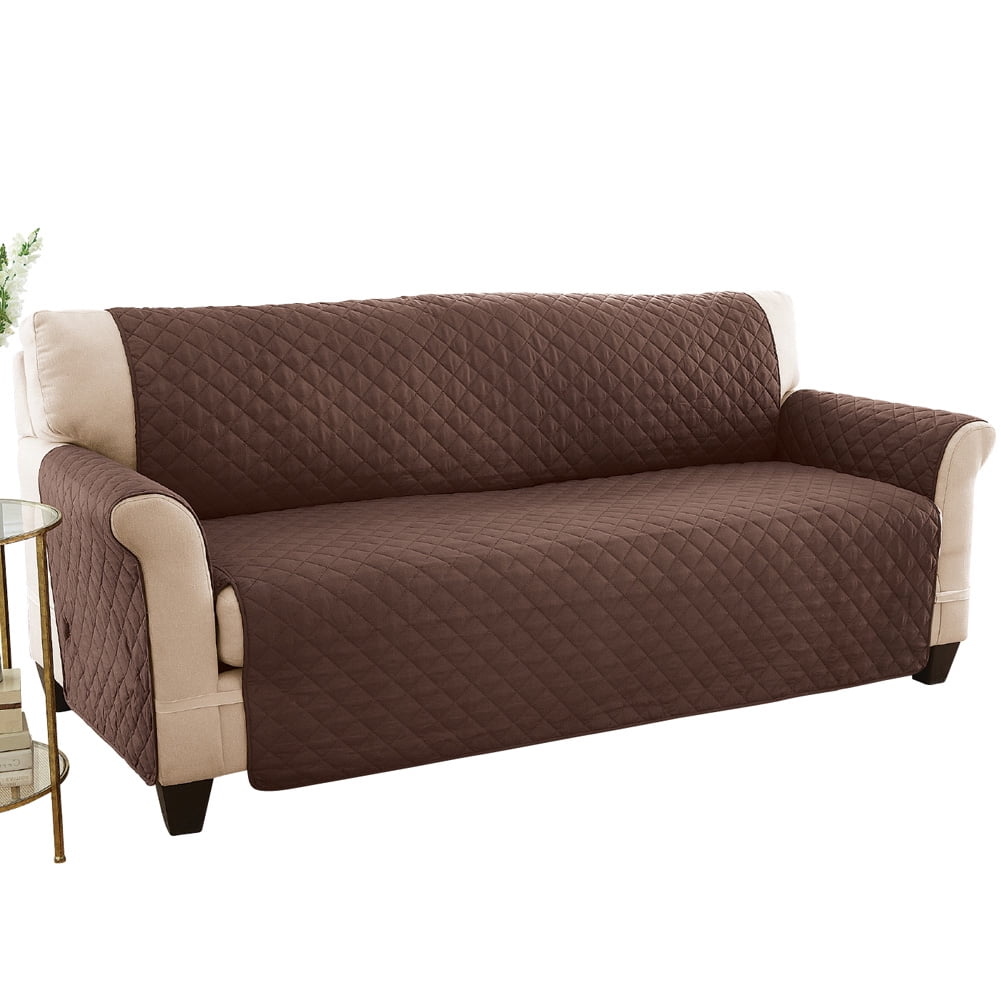 Collections Etc Reversible Spill Resistant Quilted Furniture Protector Cover with Ties - Covers Seat Bottom, Seat Back and 2 Seat Arms, Olive/Sage, Chair